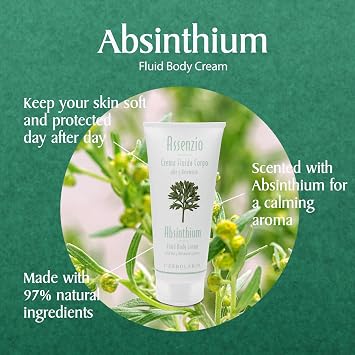 LErbolario Body Cream Moisturizing Body Butter for All Skin Types Revitalizing and Firming Skin Care with Herbal Notes - Absinthium 6.7 oz