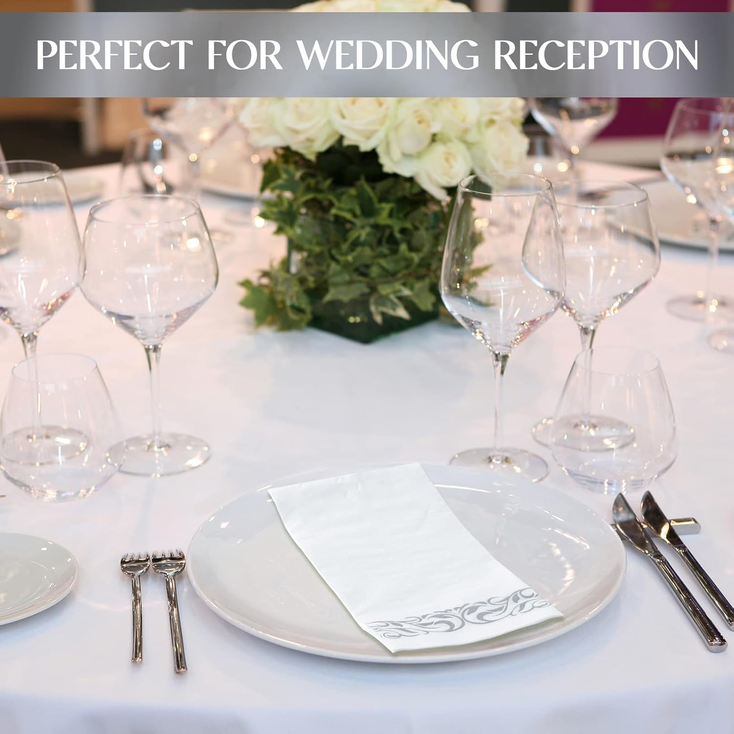 Vplus 600 Pack Paper Napkins Guest Towels Disposable Premium Quality 3-ply Dinner Napkins Disposable Soft, Absorbent, for Kitchen, Wedding, Parties, Dinners or Events(Silver)