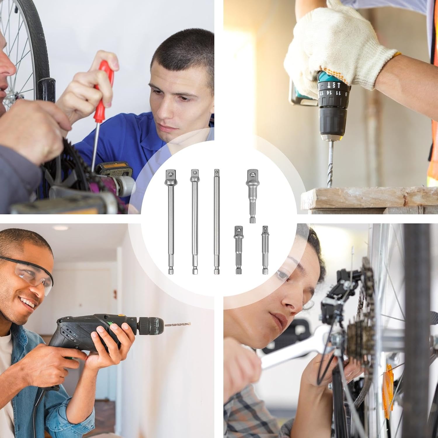 Power Drill Socket Adaptor - Driver Socket Adapter, Multipurpose Metal Driver Socket Adaptor - 6X Power Tool Socket Adapter, Portable Drilling Accessories for Home Improvements