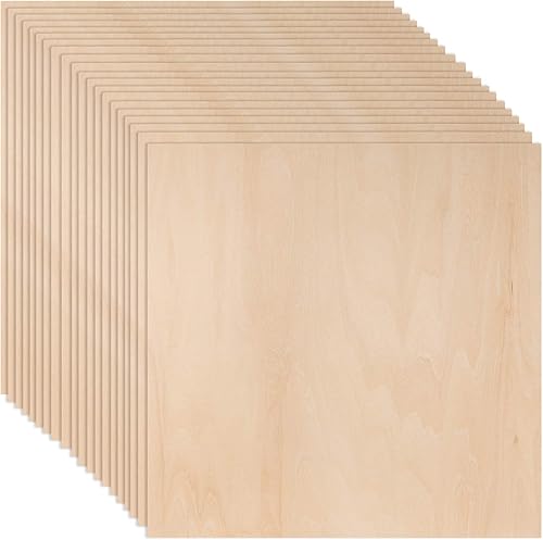 Paquete de 20 piezas cuadradas de madera sin terminar de 10 x 10 x 1/8 pulgadas, hojas finas de madera contrachapada con esquinas afiladas,