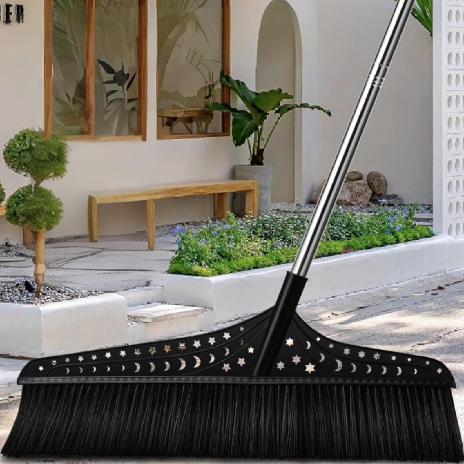 Scopa commerciale, scopa larga con setole migliorate, scopa resistente per giardini, vialetti e cortili(Black,70cm)