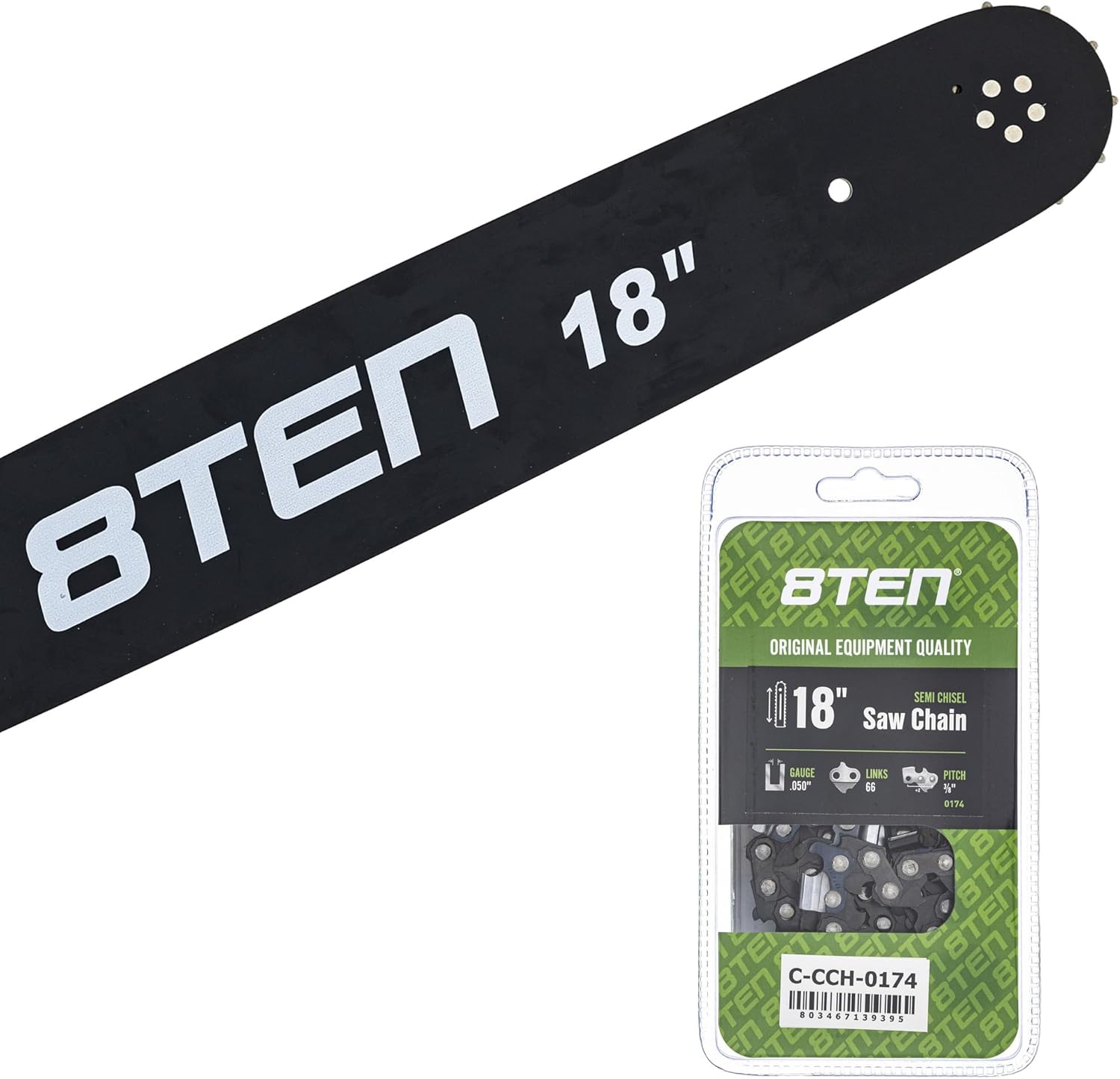 8TEN 18" Chainsaw Guide Bar & Chain .050 3/8 66DL for Stihl 039 024 036 038 GB Carlton Silver Streak 30030088917 33RS366E