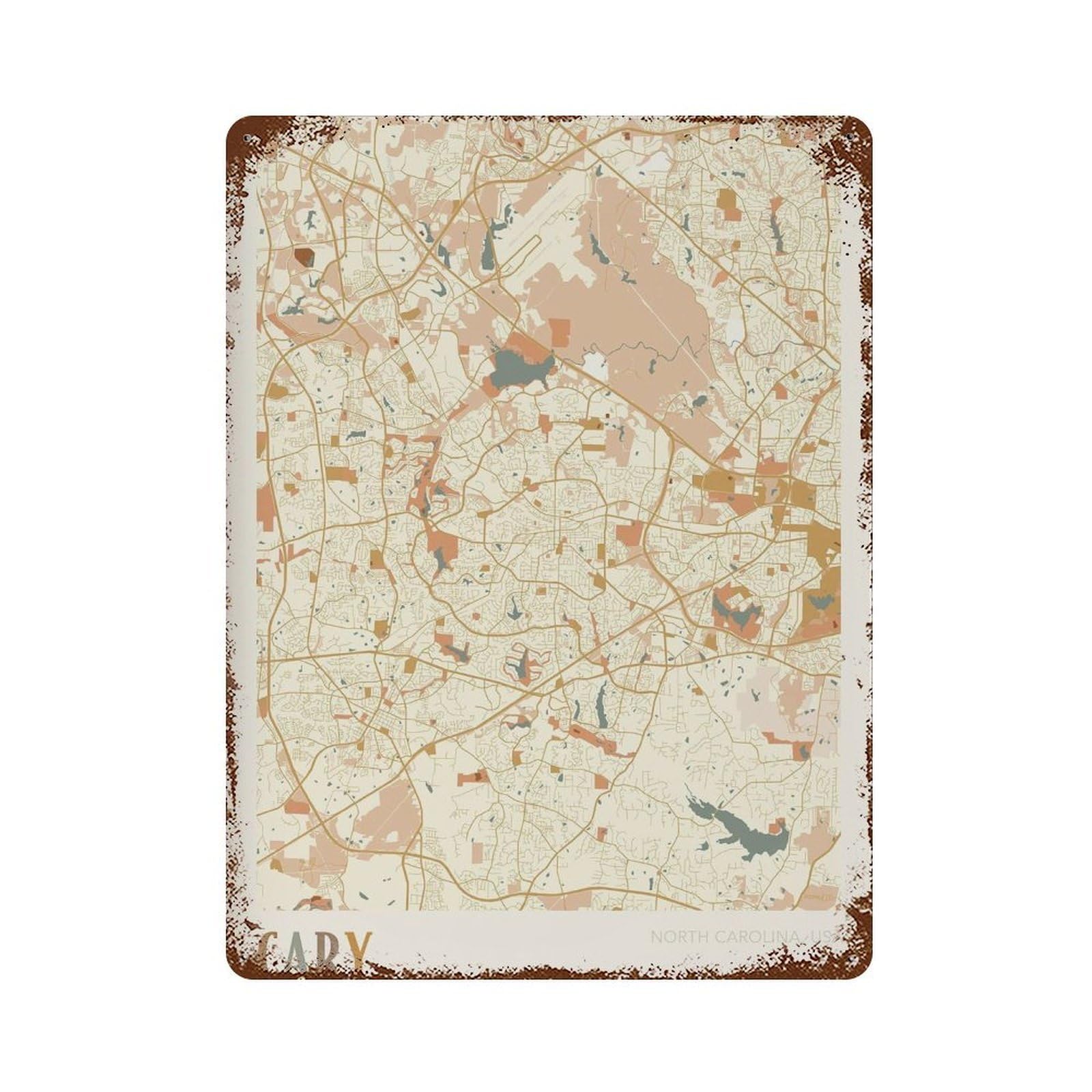 xiaoxiaoshen Cary Map North Carolina Travel Gift Boho Decor (2) Wall Decor Art Metal Tin Poster Modern Home Decor Art Home Bar Shop Decorations Vintage Sign 40x30cm