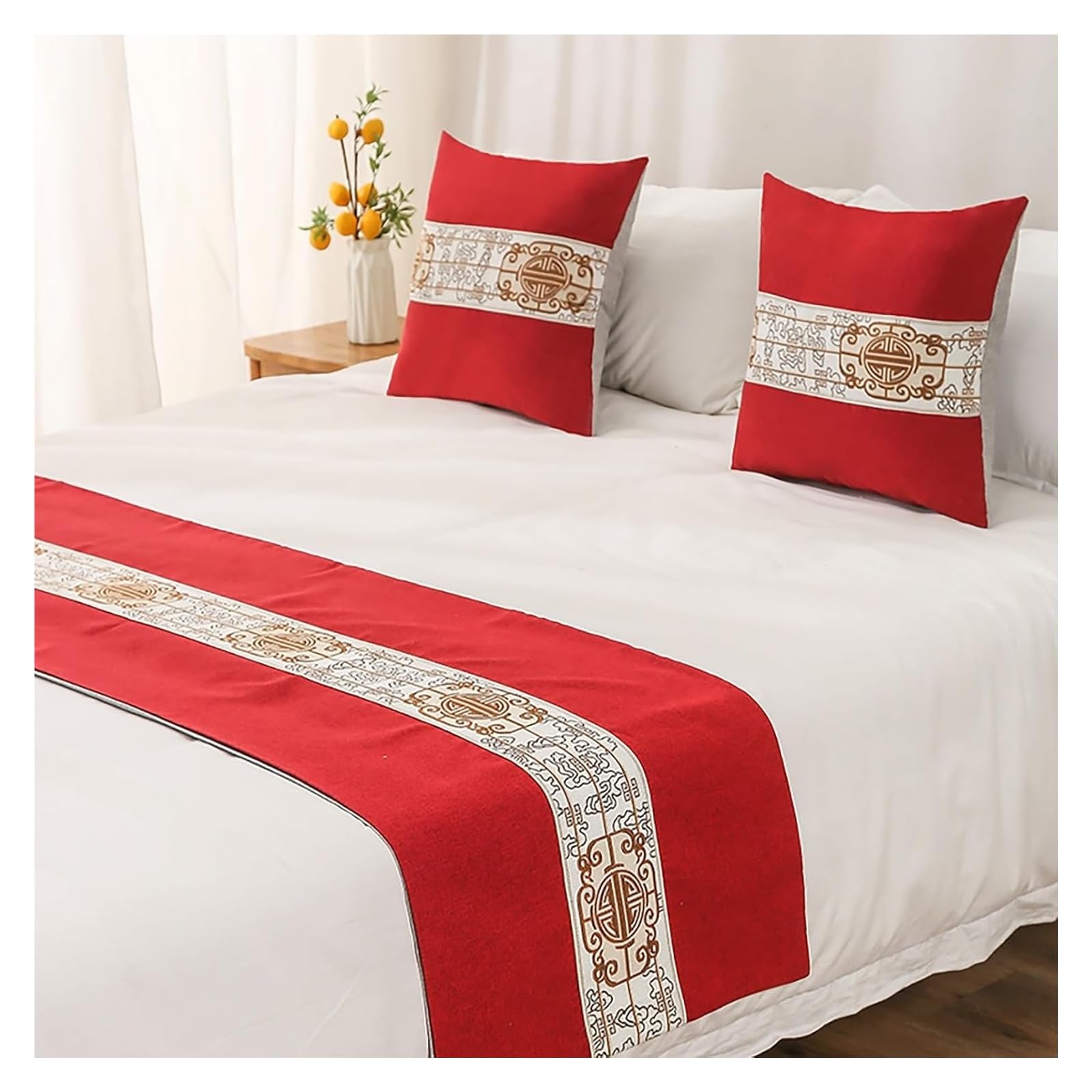 JFGCTYHXY Bed linen throws, Embroidery King Bed Scarf Runner Bedding Scarves Cover For Home Hotel Guesthouse(Red,48 * 180cm for 120cm Bed)