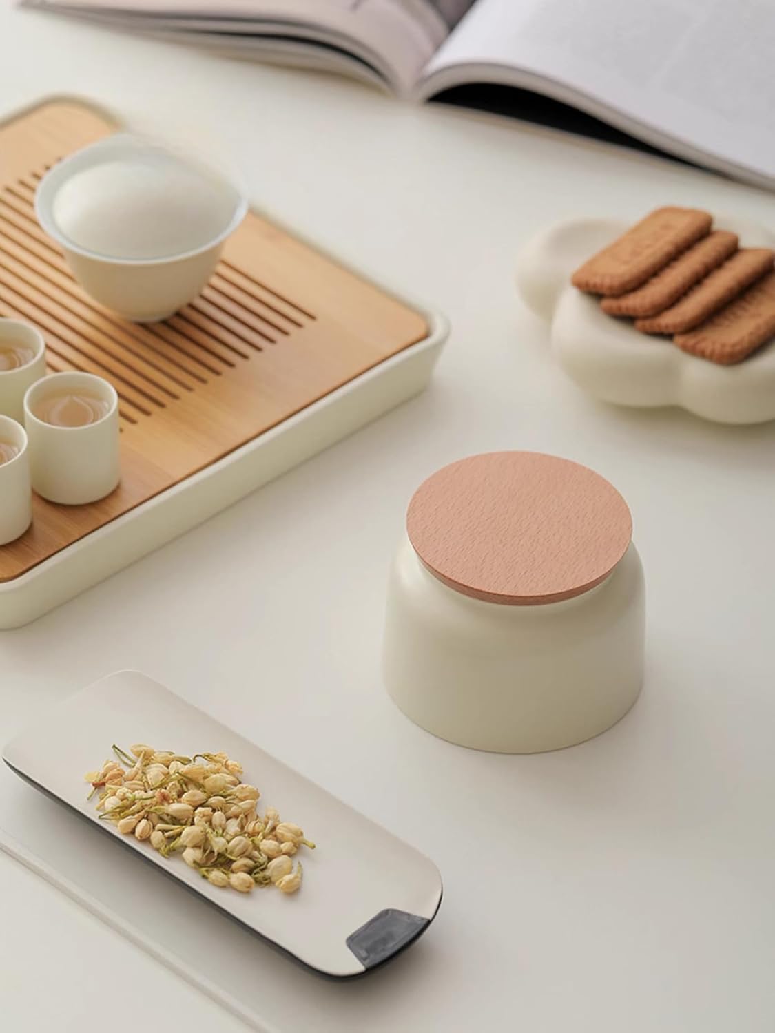 Ceramics Tea Caddy, 300ml 10.2oz, Chinese Kung Fu Tea Set Accessories Storage Canister