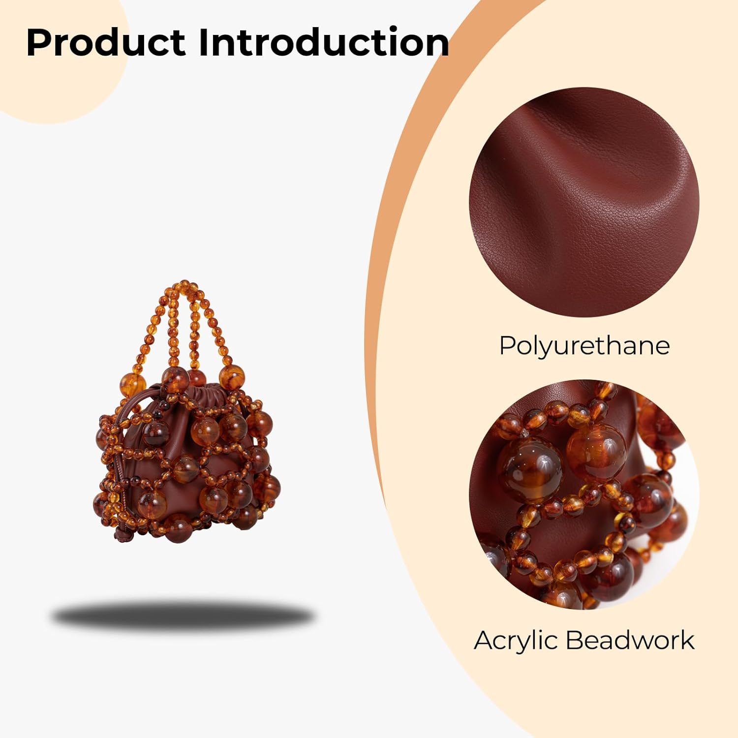 Women's brown leather shoulder bag with amber bead decoration, Bohemian women's crossbody bag, cute little handbag - Image 7