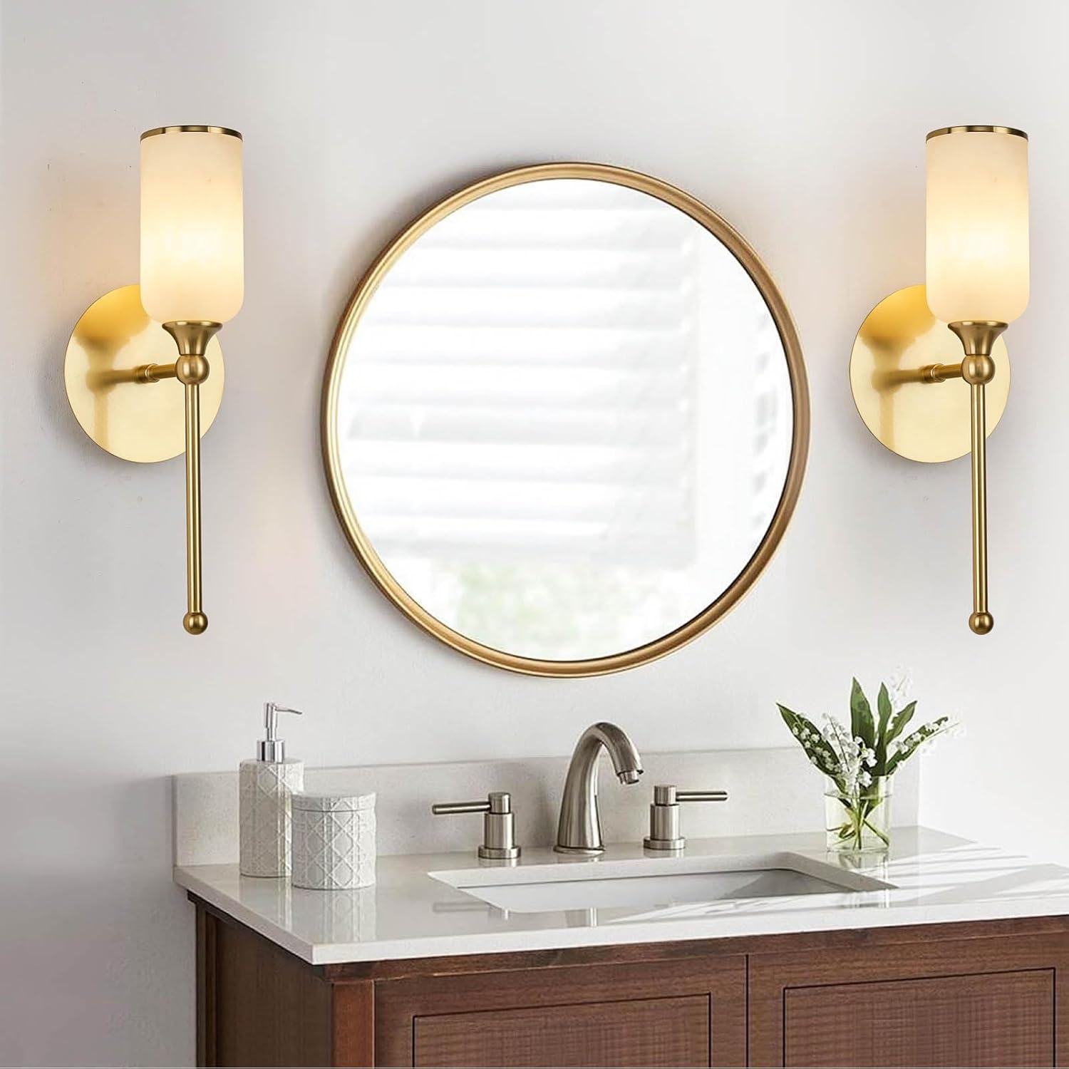 Vintage Alabaster Wall Sconce, 15.4inch Natural Marble Lampshade Wall Sconce, Hardwired Sconce LED Modern Wall Lamp for Bedroom, Stairs, Living Room, Bedside, Hallway Gold