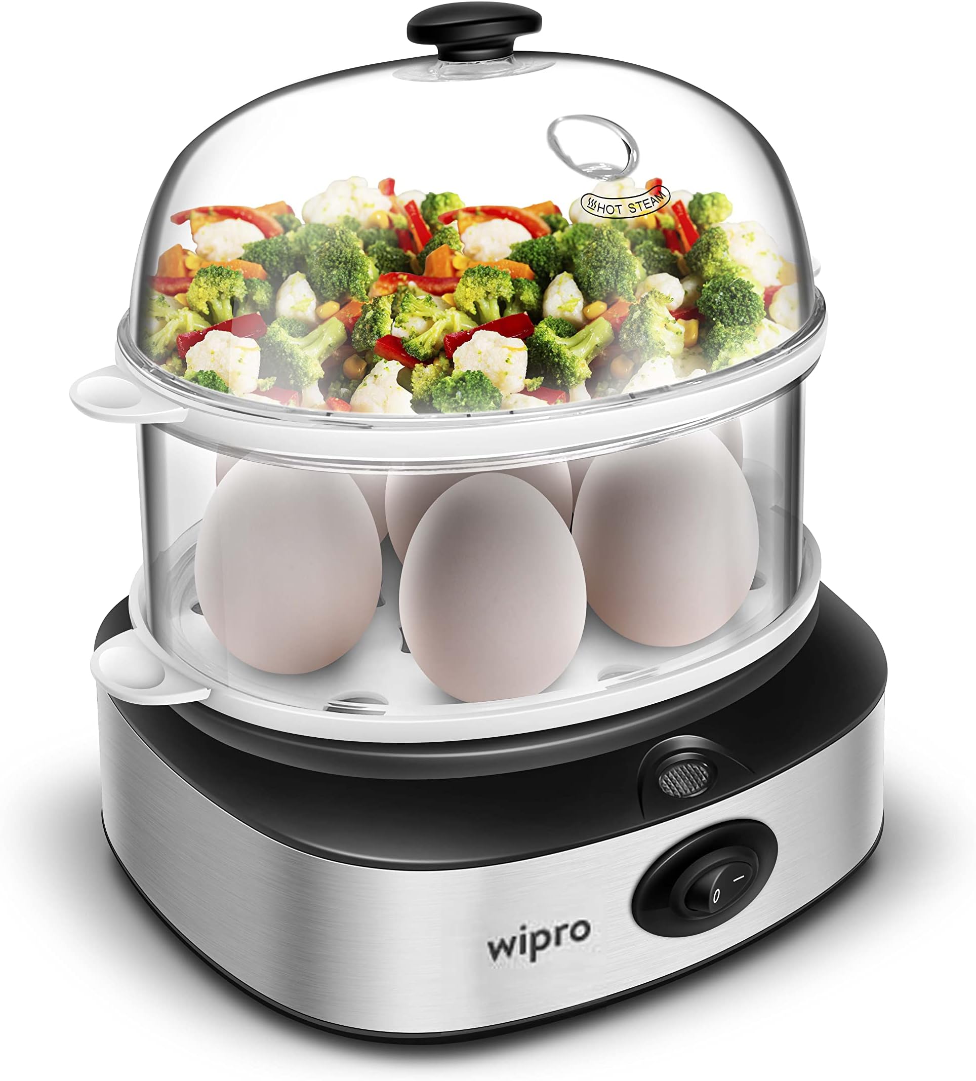 Wipro Vesta 360 Watt 4 in 1 Multicooker Egg Boiler|Concurrent Cooking|Boils up to 14 Eggs at a time |Steam Rice, Poach Eggs, Cook Vegetable & Boil Egg|3 Boiling Modes|2 Year Product Warranty
