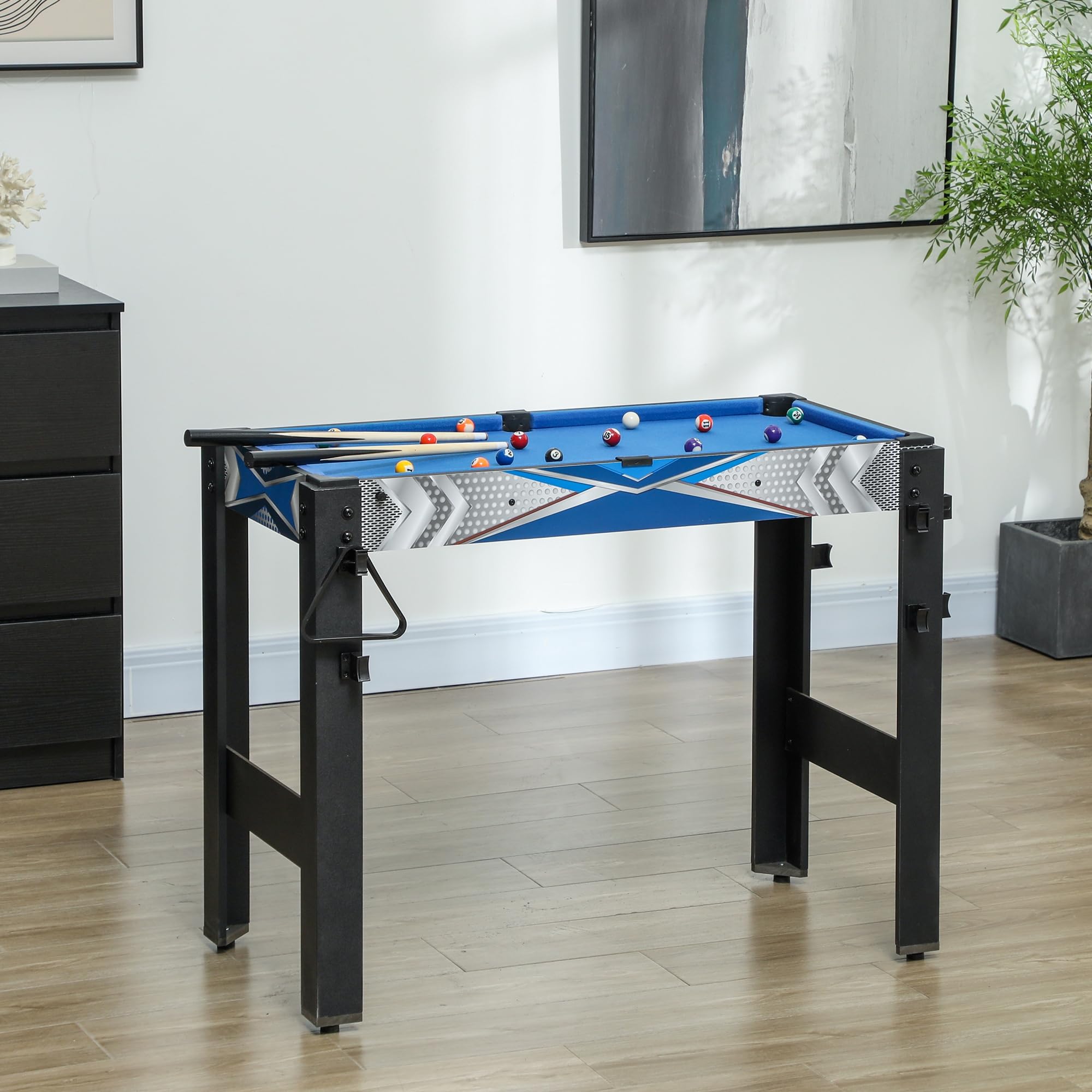 SPORTNOW Multigame stół do gry 5 w 1 z tenisem stołowym, bilardem, hokejem, koszykówką, łucznictwem, stół z akcesoriami, wielofunkcyjny stół dla dorosłych, 91 x 45,5 x 76 cm, czarny + niebieski