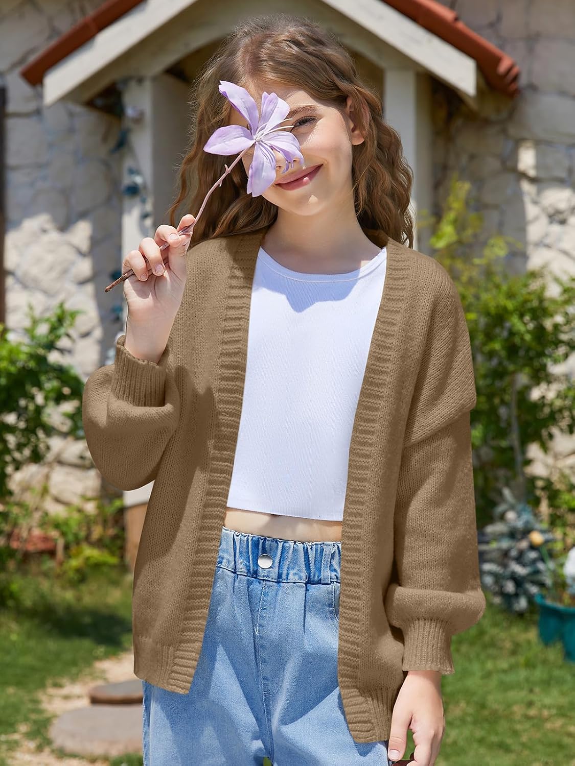 UNCLECAT Girls Open Front Cardigan Winter Kids Trendy Long Sleeve Sweater