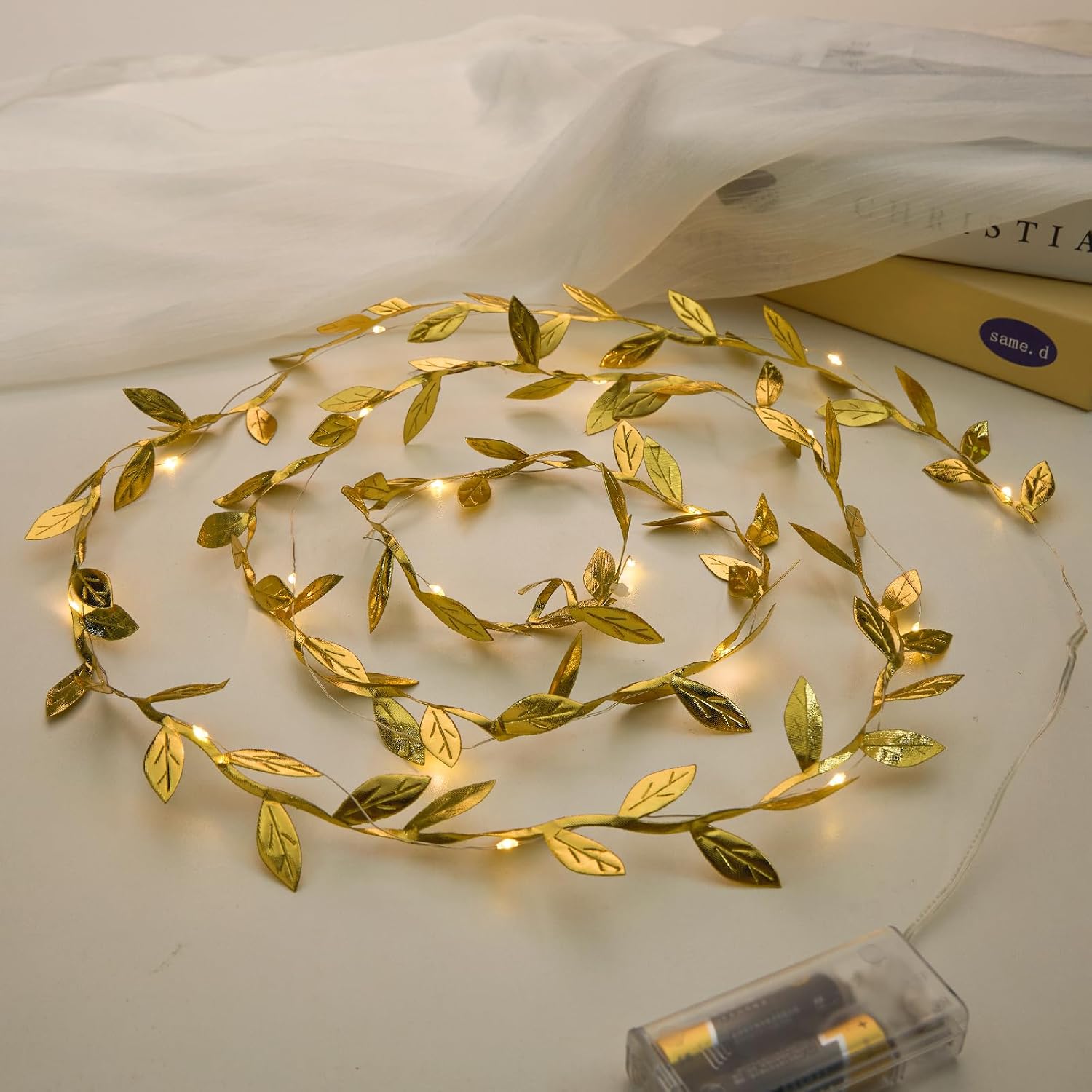 6.56ft Gold Leaf String Lights 20 LED Fairy Lights Battery Operated, 2pcs | Artificial Plant Vine Light for Wedding Birthday Party Decoration Indoor Outdoor Table Decor DIY Crafts