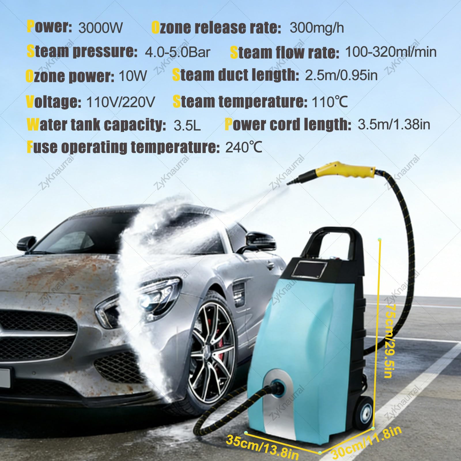 Wielofunkcyjna myjka parowa – myjka parowa o wysokim ciśnieniu i mocy 3000 W do czyszczenia domu, samochodu, hotelu i klimatyzacji | Myjka parowa do podłóg, sprzętu AGD i czyszczenia samochodów,