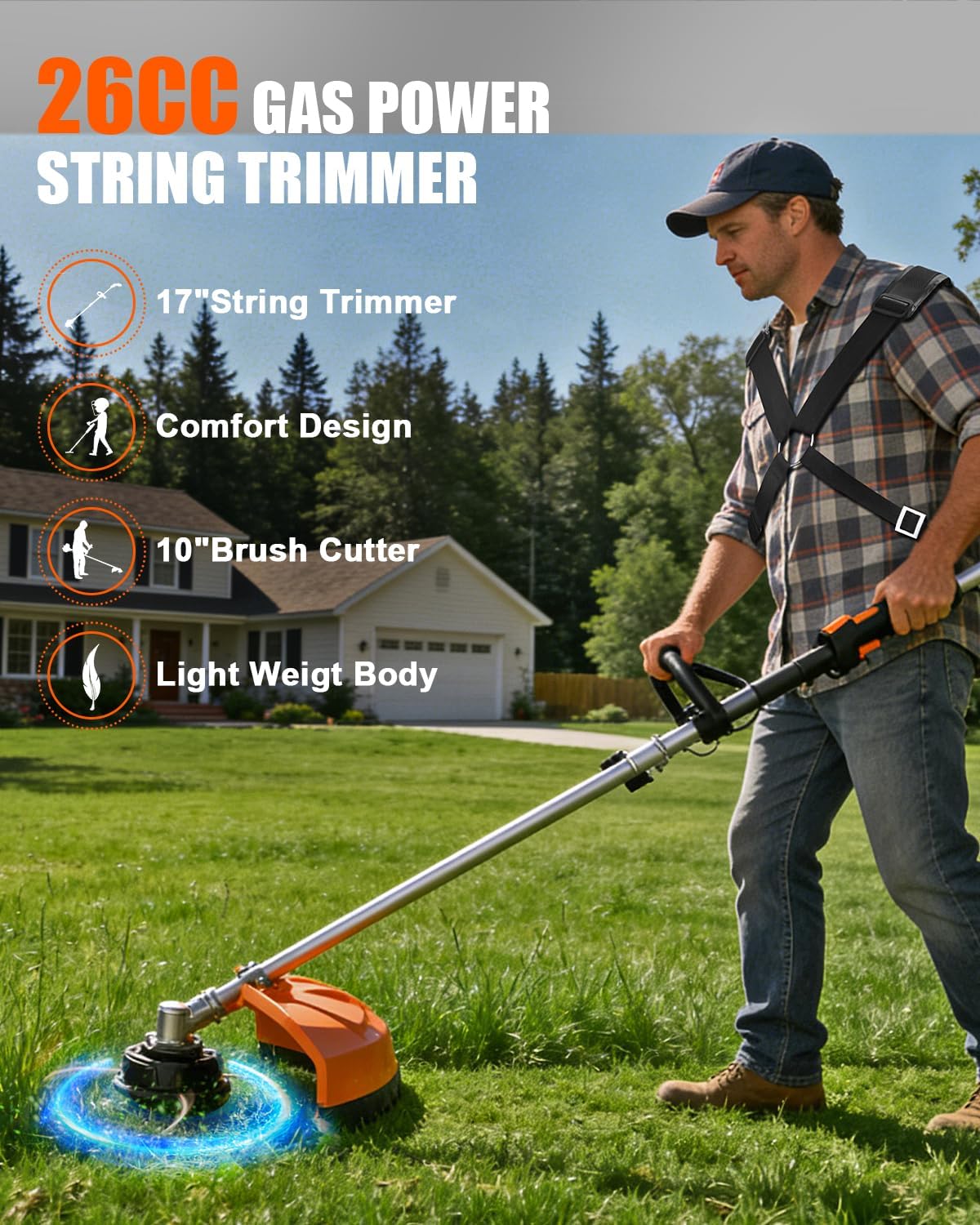 NEO-TEC 26cc 2-Stroke Gas Powered 6-in-1 Multi-Functional Weed Eater, Trimmer Combo Kit - Includes Grass Trimmer, Brush Cutter, Hedge Trimmer, Pole Saw, Edger, Extension Rod for Lawn Landscaping