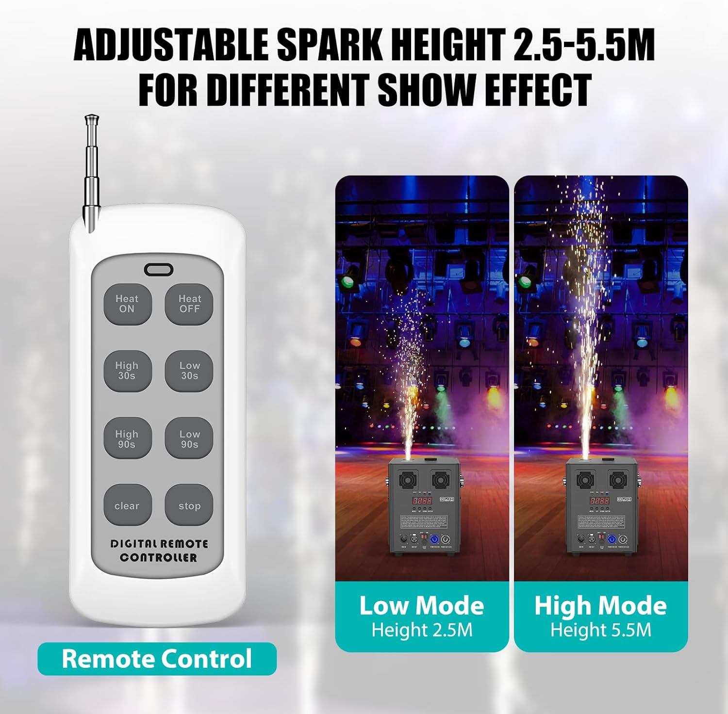 Image showing the back panel of the cold spark machine with DMX in/out, power input, and power switch.