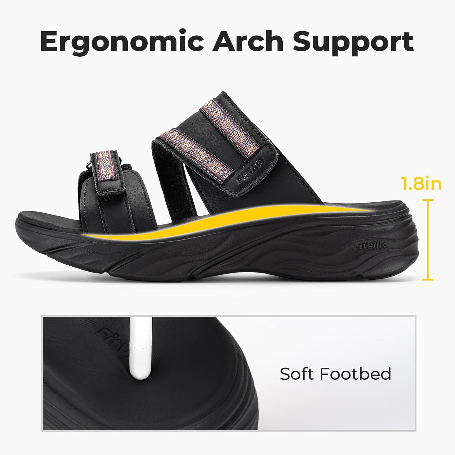 FitVille Women's Wide Width Adjustable Slide Wedge Sandals for Swollen Feet and Bunion Relief