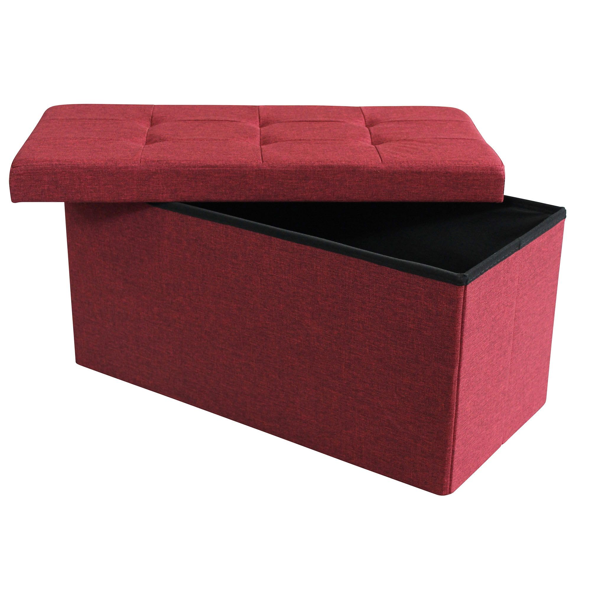 milani home - pouf contenitore rettangolare, tessuto, seduta contenitore poggiapiedi, rosso, 76 x 38 x 38 cm