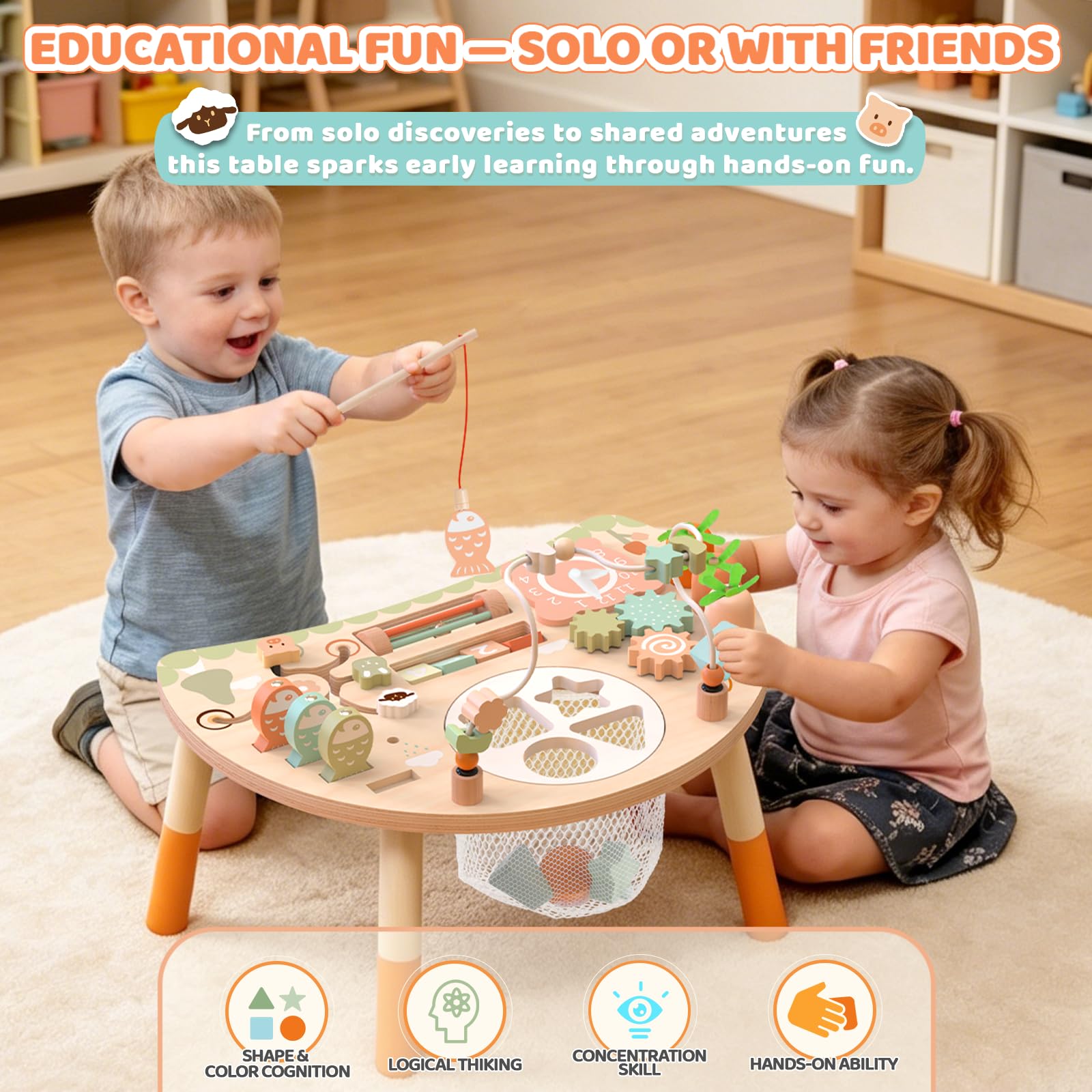 Tavolo Multiattivita Bambini Giochi Montessori 1 2 3 Anno, 9-in-1 Tavolino Bambino in Legno, Giocattoli Educativi Regalo 1+ Anni