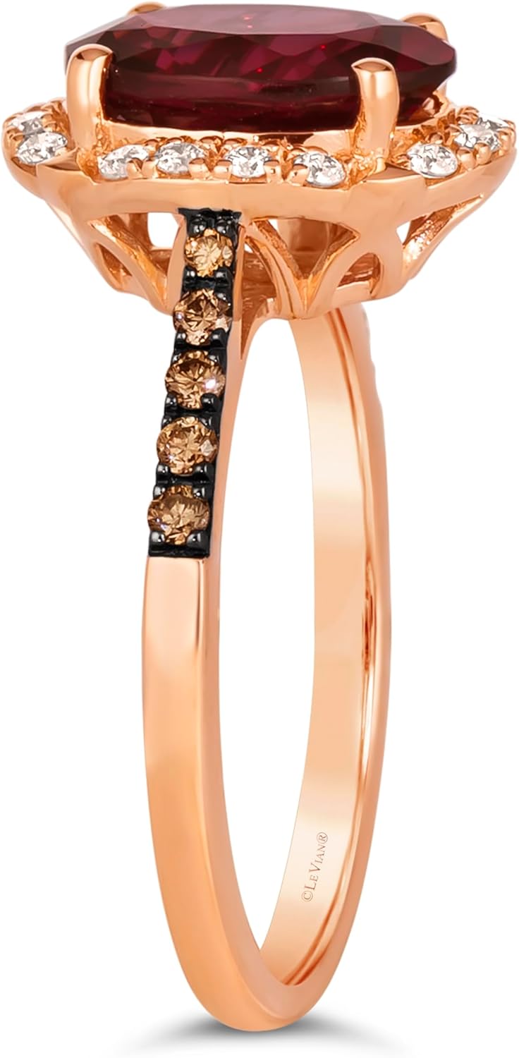 LE VIAN 1/4 Carat White or Chocolate Diamond Oval Halo Ring for Women I 14k Rose Gold Ring for Her w Garnet or Quartz (H-I/Brown, SI2-SI3, 0.24 cttw) Wedding Promise Anniversary Band Size 5 to 8.5 - Image 3