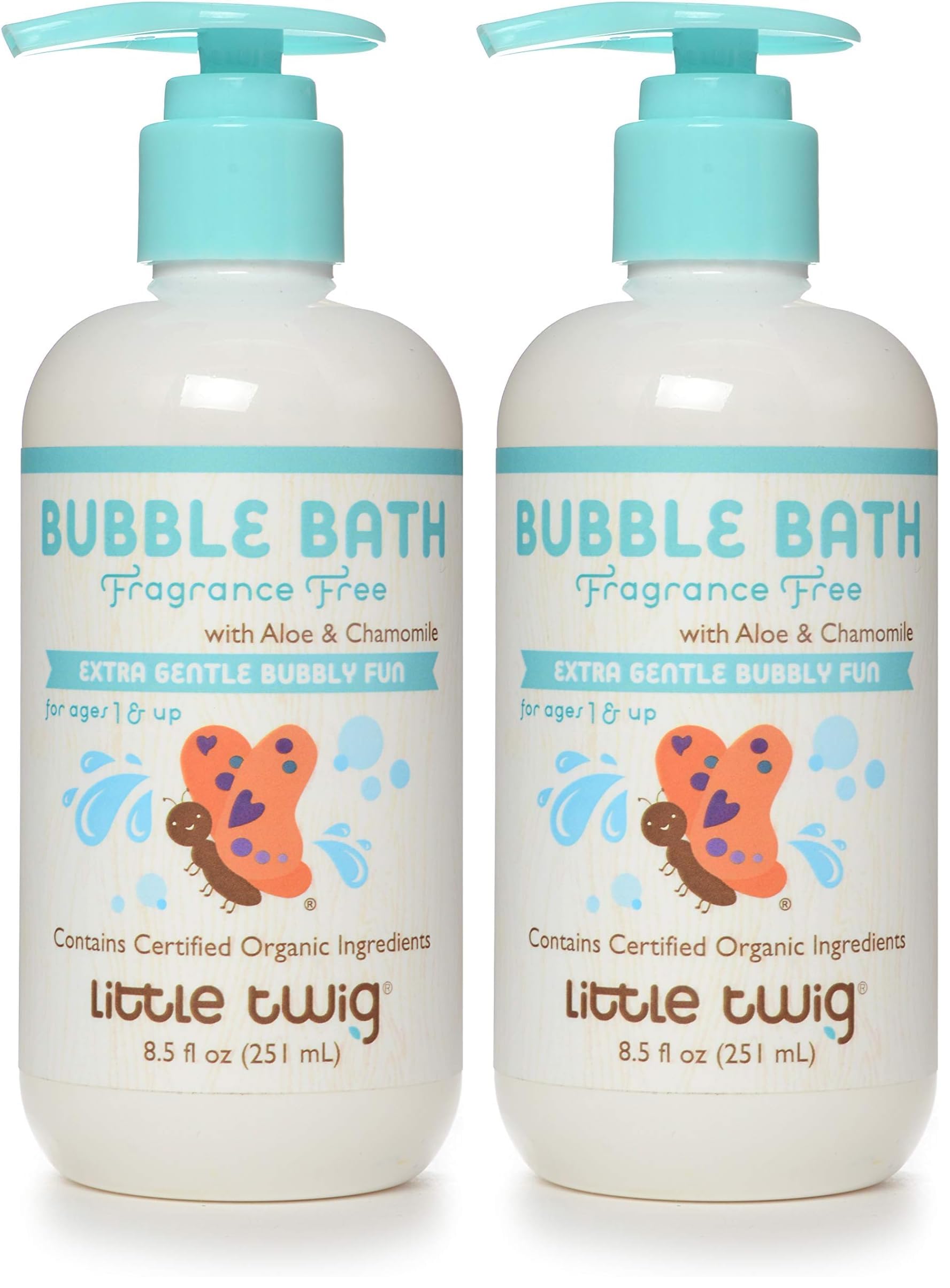 Little Twig Bubble Bath, Natural Plant Derived Formula, Fragrance Free, 8.5 fl oz. (Pack of 2)