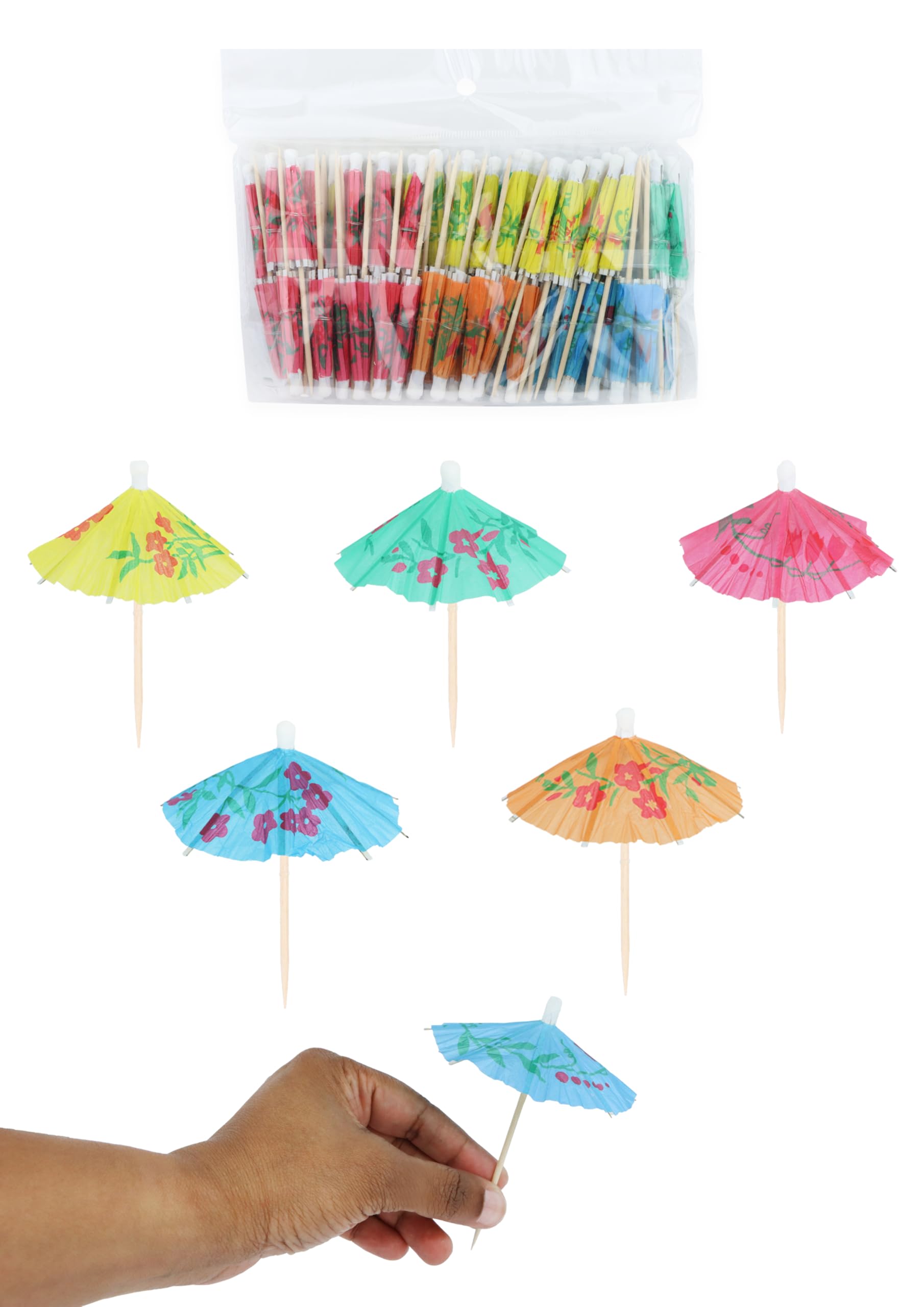 Henbrandt 1x 100 Pack - Tropical Cocktail Umbrella Picks - Colourful 10cm Party Drink Decorations for Cocktails, Nibbles, BBQs & Summer Events