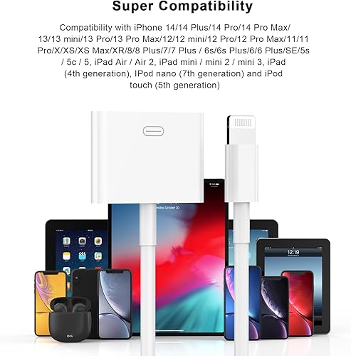 Miniatura 4 de Adaptador Lightning a 30 pines, certificado MFi de Apple, paquete de 2 conectores de 8 pines macho a hembra de 30 pines con cable cargador Lightning