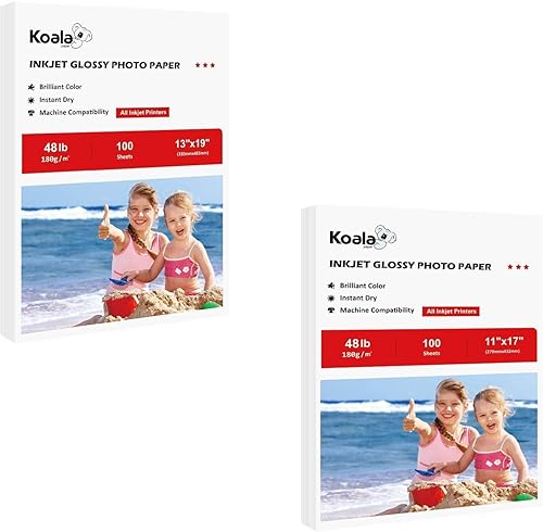 Koala - Póster fotográfico de alto brillo compatible con impresora de inyección de tinta, 48 libras, 11 x 17 pulgadas y 13 x 19 pulgadas, total de