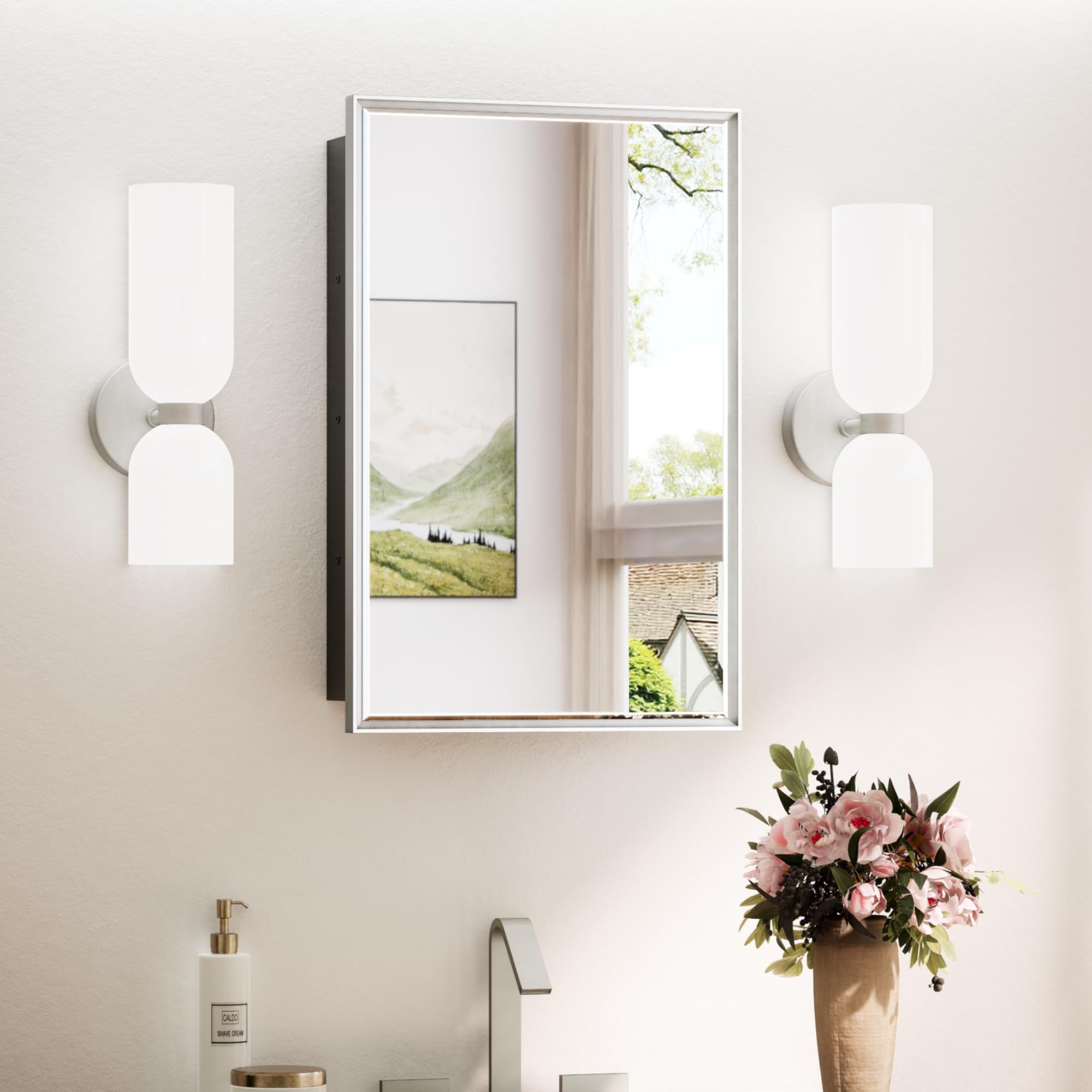 TokeShimi 17x25 Recessed Medicine Cabinet with Mirror Wall Mounted, Metal Beveled Mirror with Storage for Bathroom Vanity, Aluminum Alloy Medicine