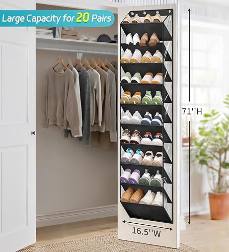 Miniatura 2 de AOODA Organizador de zapatos transparente de 10 niveles para colocar sobre la puerta, con bolsillos profundos, estante grande para colgar zapatos