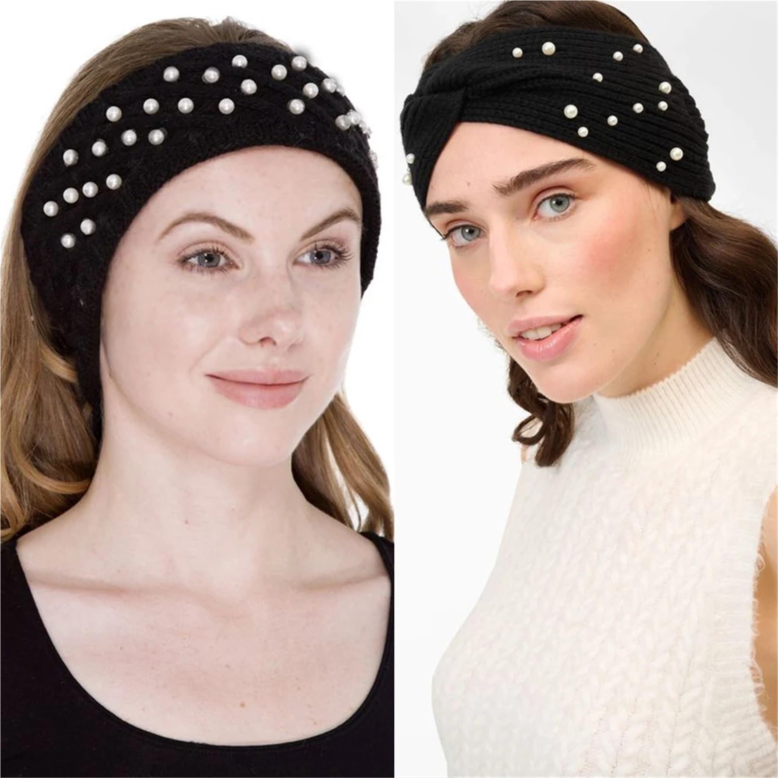 Cerchietto Invernale 2 pezzi Fasce for capelli perle Fasce for la testa lavorate a maglia Turbante Bandana Autunno Inverno Fascia elastica for capelli Accessori for capelli caldi Copricapo Per La Deco