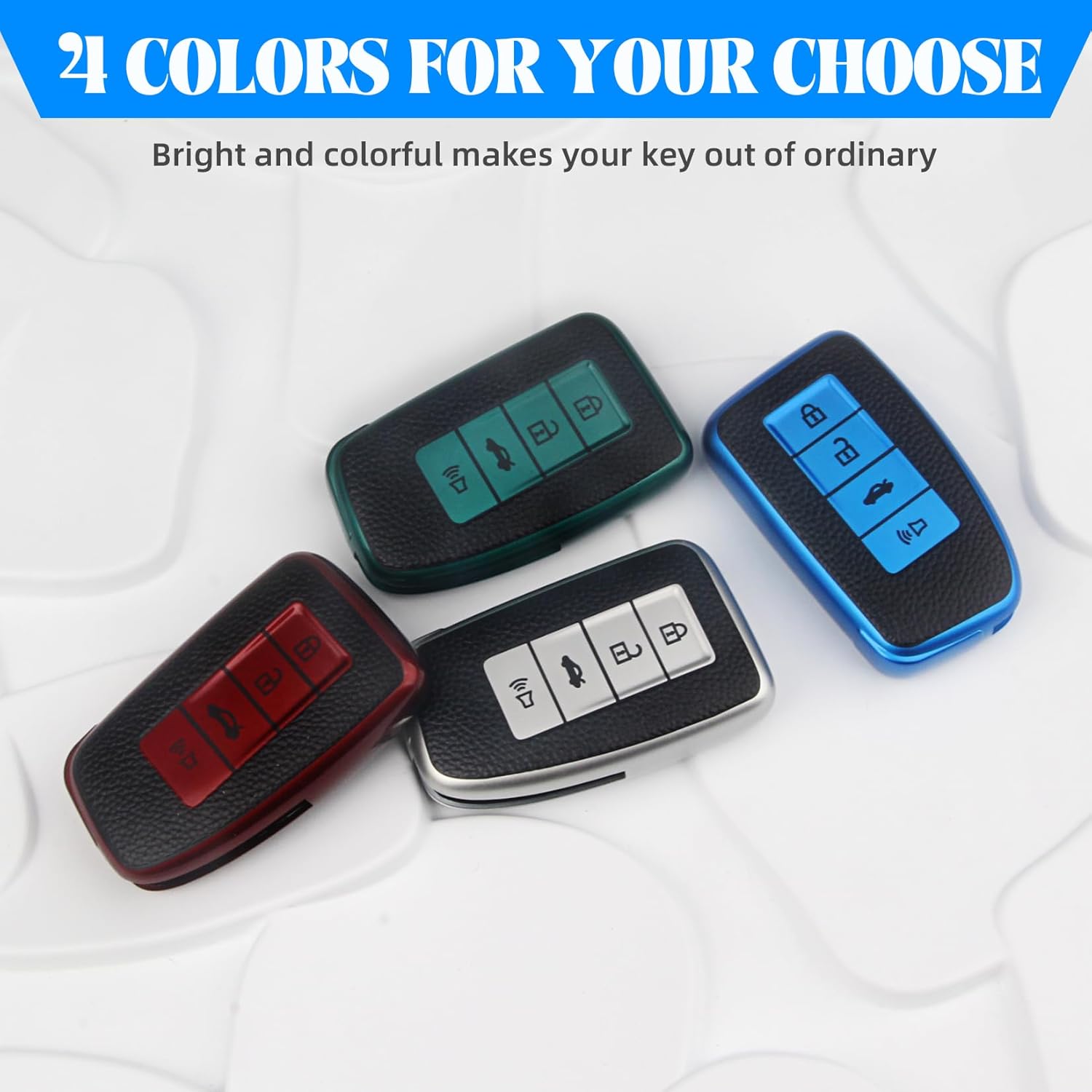 QBUC for Lexus Key Fob Cover, Key Fob Case with Keychain for Lexus 2013-2021 ES is GS NX LS RX RC GX LX 570 200 250 350 460 300 F 450h 600h Accessories Protector (Silver) - Image 6