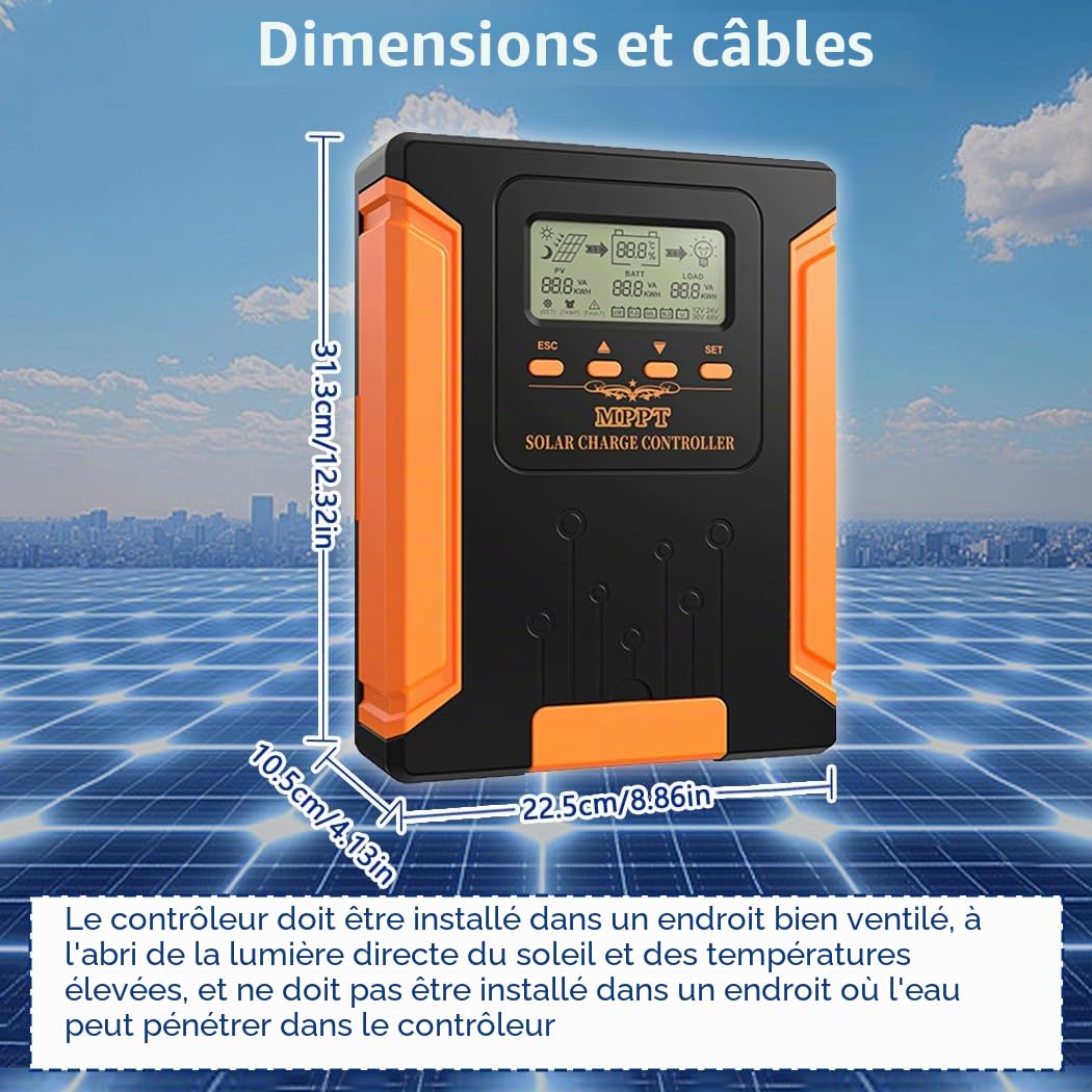 Y&H Régulateur de charge de panneau solaire MPPT 100A 12V 24V 36V 48V max 160V entrée PV pour GEL SLD FLD LI Régulateur de tension de batterie utilisateur