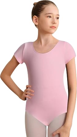 Girls Team Basic Short Sleeve Dance Leotard Classical Ballet Leotard, Gymnastic Dancewear, Crew Neckline