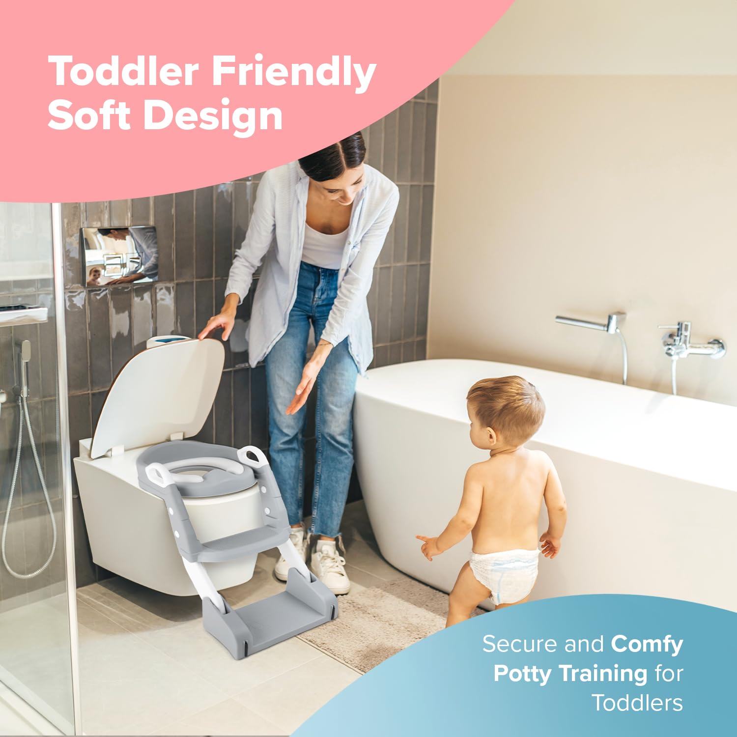 Kidoola 2 in 1 Kleinkind Töpfchen und Leiter - Weicher Sitz, rutschfest, Spritzschutz - Ideal für Töpfchentrainingsphasen - Tragbar, Leicht und Einfach zu Reinigen - Perfekt für Jungen und Mädchen