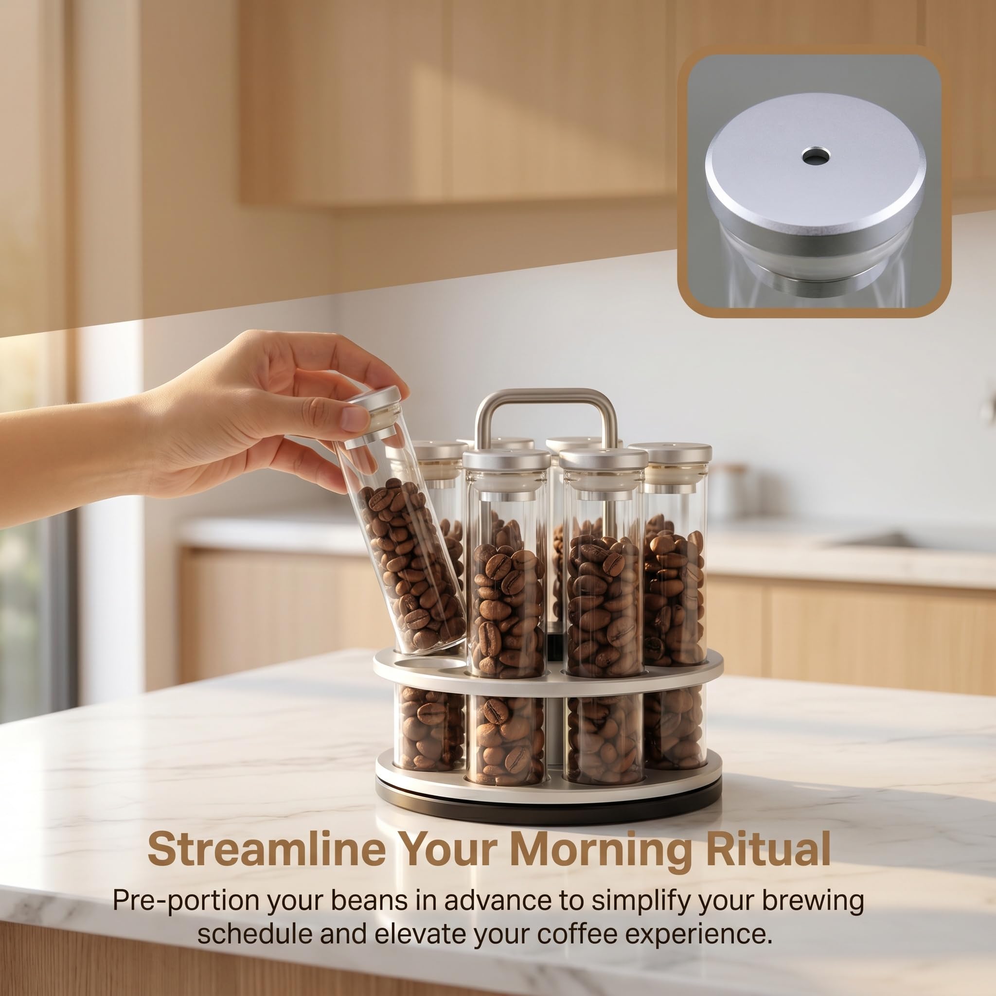 8 tubi per caffè espresso monodose con espositore girevole, imbuto, valvola unidirezionale, capacità 20 g, freschezza ermetica per barista domestico