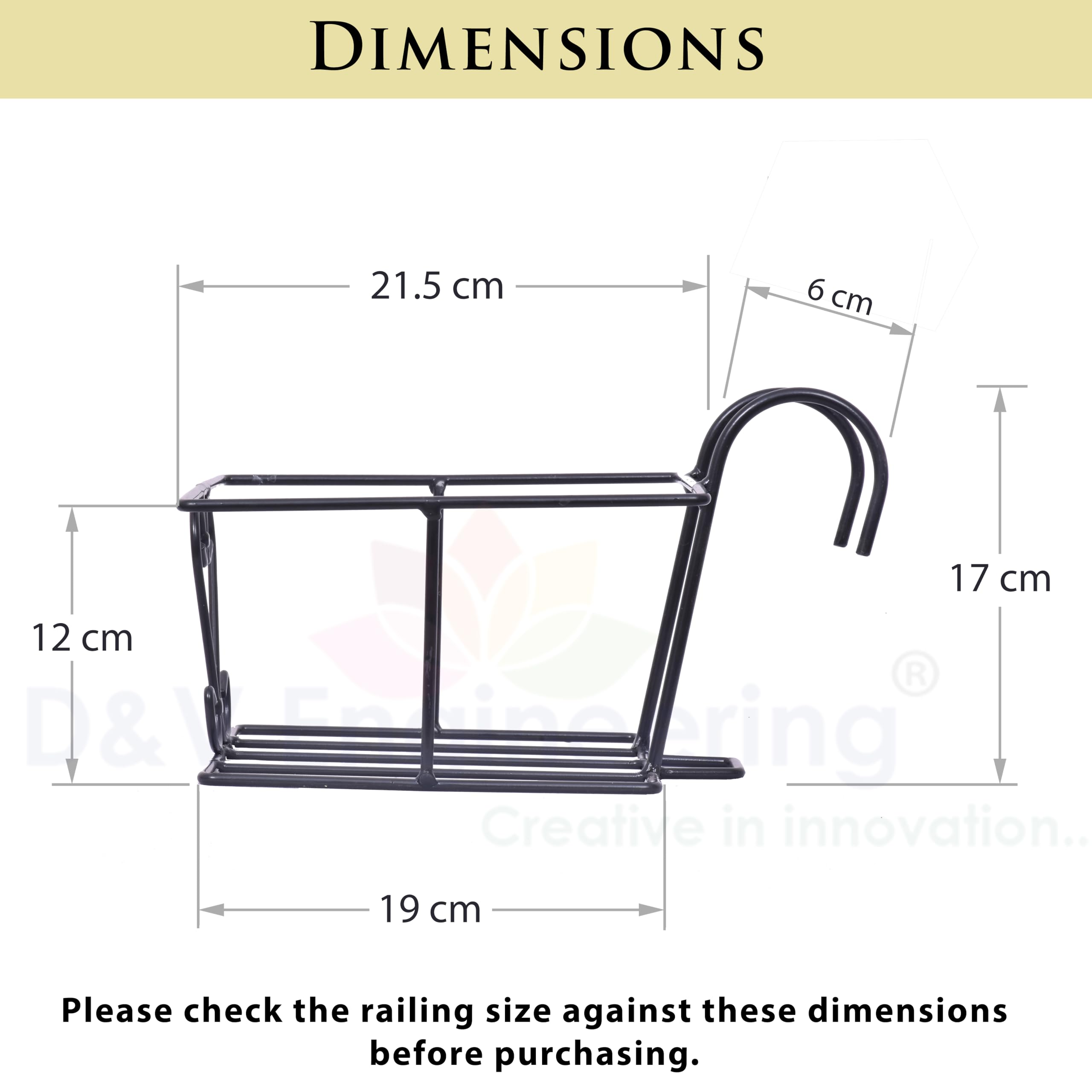 Hanging Flower Pot Railing Holder - Black Set of 2 -3