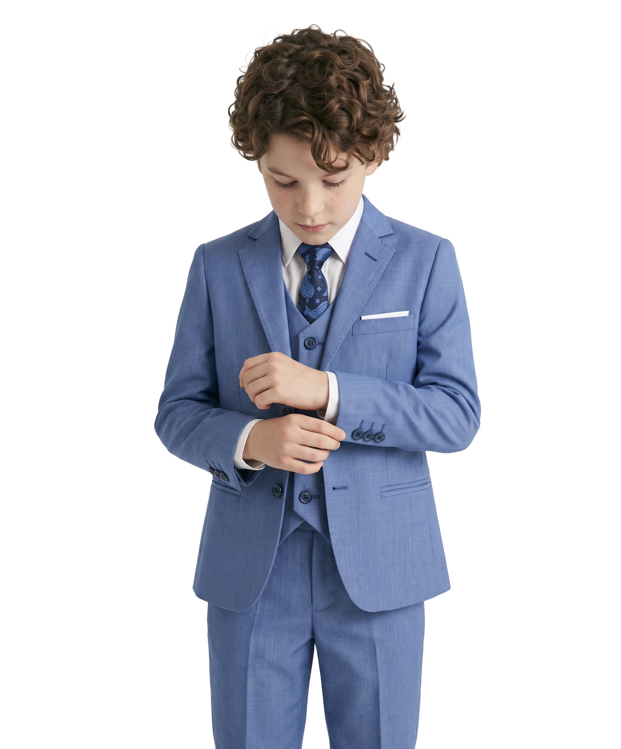 SIRRI Slim-Fit-Anzug für Jungen, 5-teiliges Kommunion-Hochzeitskleidungsset, Elegantes formelles Outfit, Alter 7 Jahre