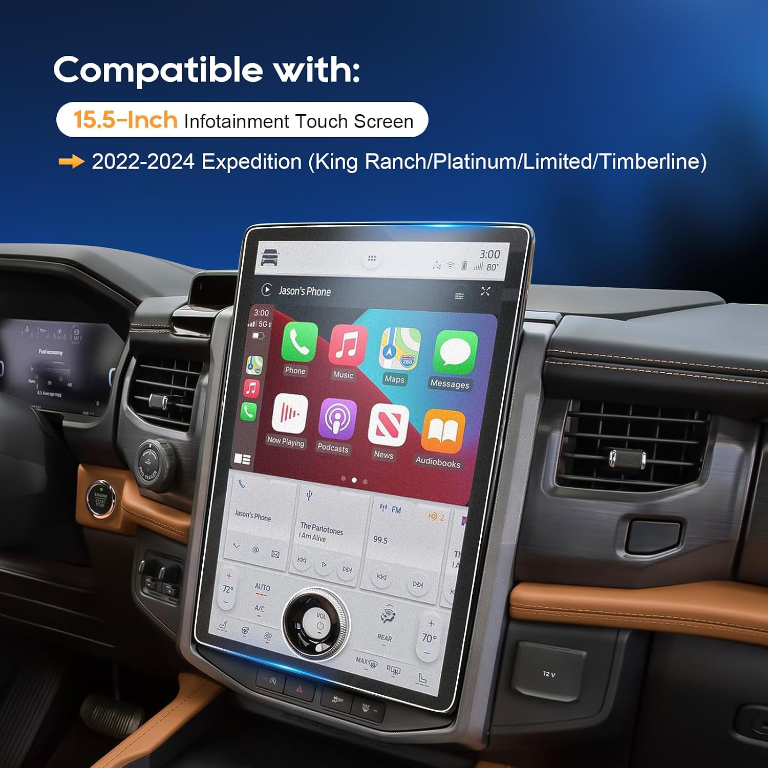 For 2024 Ford Expedition Screen Protector -2022-2024 Expedition (King Ranch/Platinum/Limited/Timberline) 15.5 Inch Touchscreen [Matte Glass] 2022-2024 Expedition Accessories Anti-Glare Matte 9H Glass