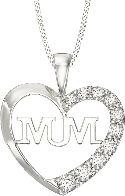 Aeon Jewellery Silver Mum Necklace - 925 Sterling Silver & Cubic Zirconia Heart Pendant | Polishing Cloth Included | Jewellery Gifts for Special Occasions for Mother Figures & Expecting Mums