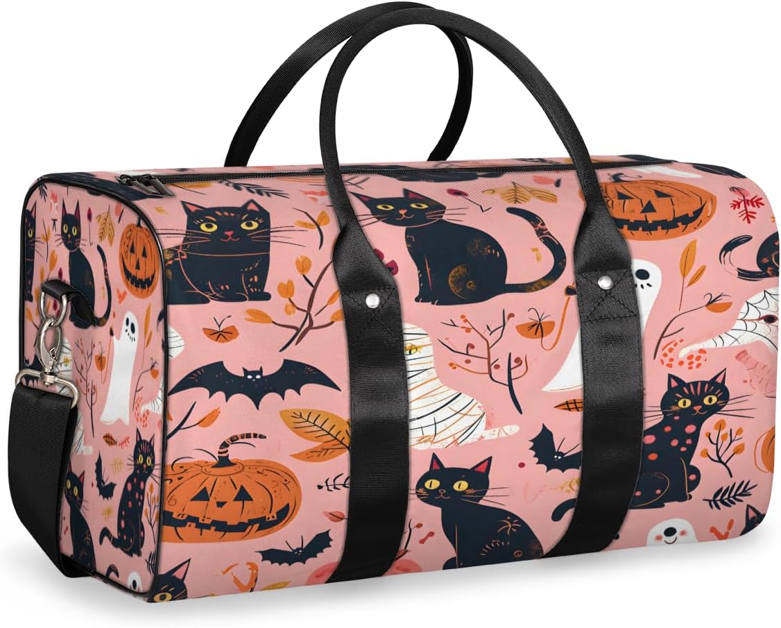 Cat Pumpkin Bats Travel Duffel Bag for Women Men Large Capacity Overnight Weekender Bags for Lightweight Waterproof Sport Gym Bag for Workout Yoga Swim