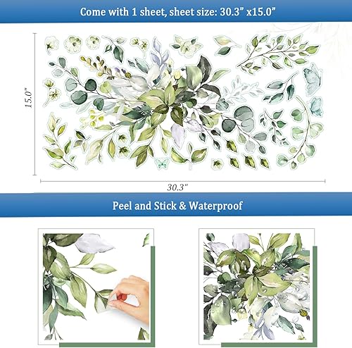 Miniatura 2 de Kingarch Calcomanías de pared de hojas de acuarela para despegar y pegar, calcomanías de pared extraíbles y murales de plantas, flores, decoración