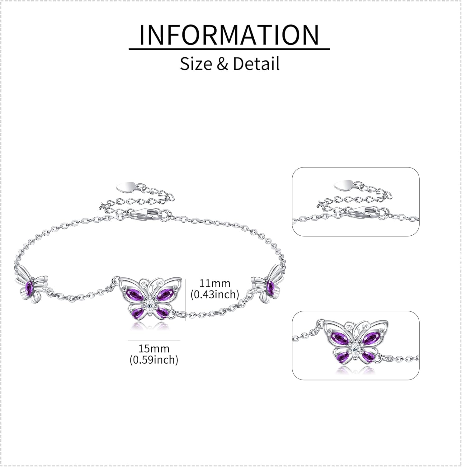 MONGAS Butterfly Bracelets for Women Sterling Silver Purple Butterfly Wrist Bracelet Jewelry Gifts for Women - Image 5