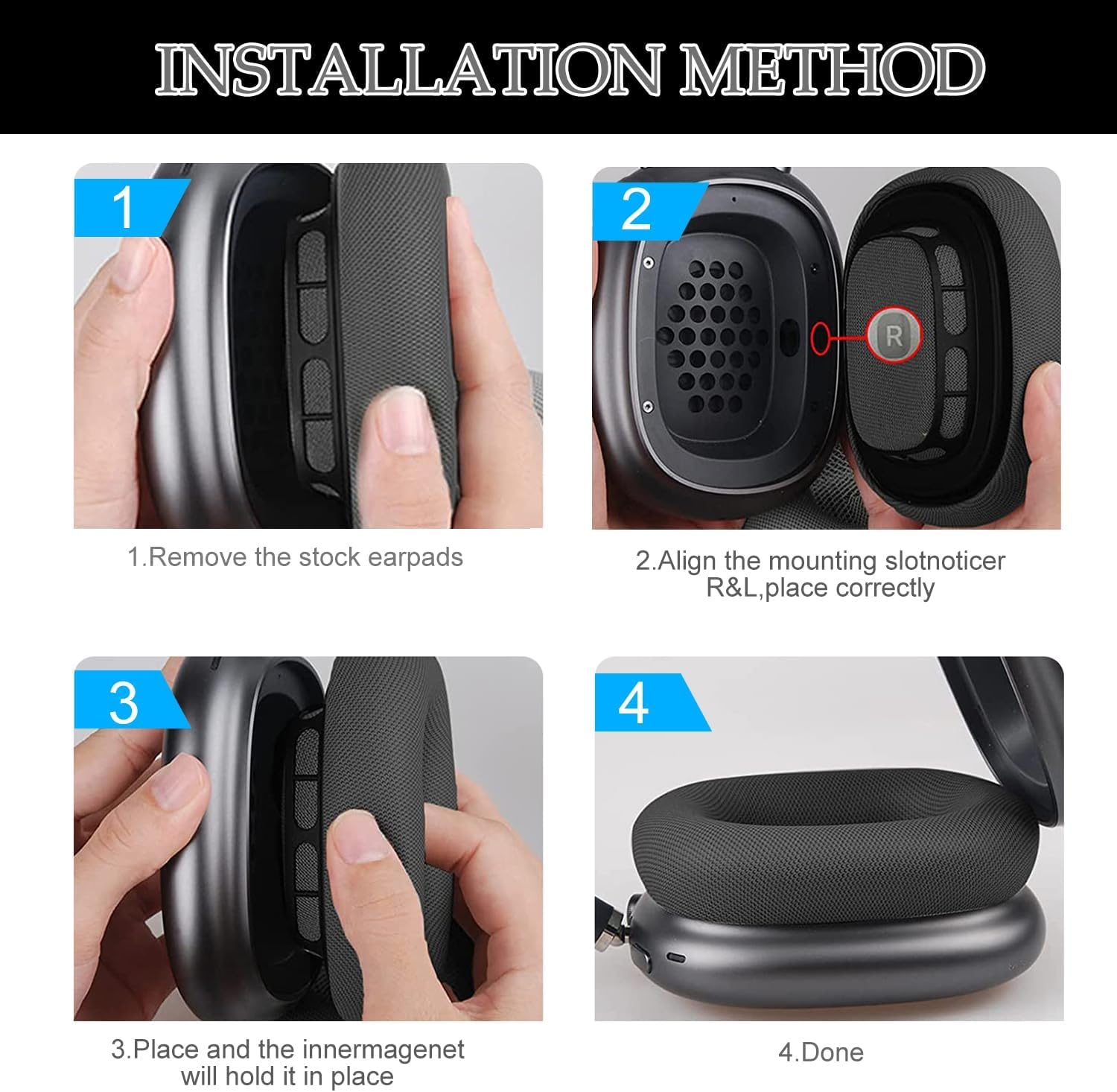 Aiivioll Ear Cushions for Airpods Max Headphones Replacement Ear Cushion Covers Made of Mesh Fabric and Memory Foam (Dark Grey)