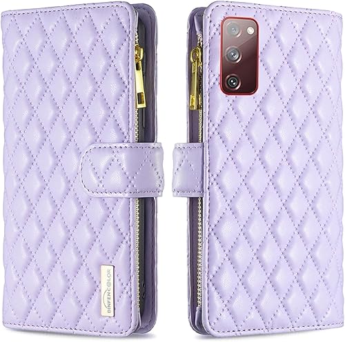 XYX Funda tipo cartera con cremallera para Samsung S20 FE, colorida funda de piel sintética con cierre de cremallera con 9 ranuras para tarjetas y