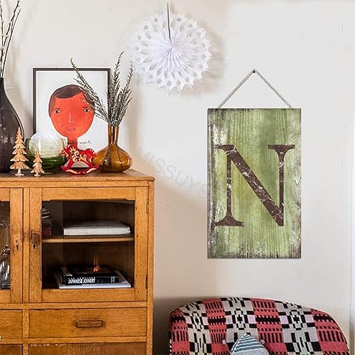 Vista 145 de Letrero colgante de madera con letra J, letrero de madera para decoración del hogar, 26 letras del alfabeto de metal, placa de madera, decoración