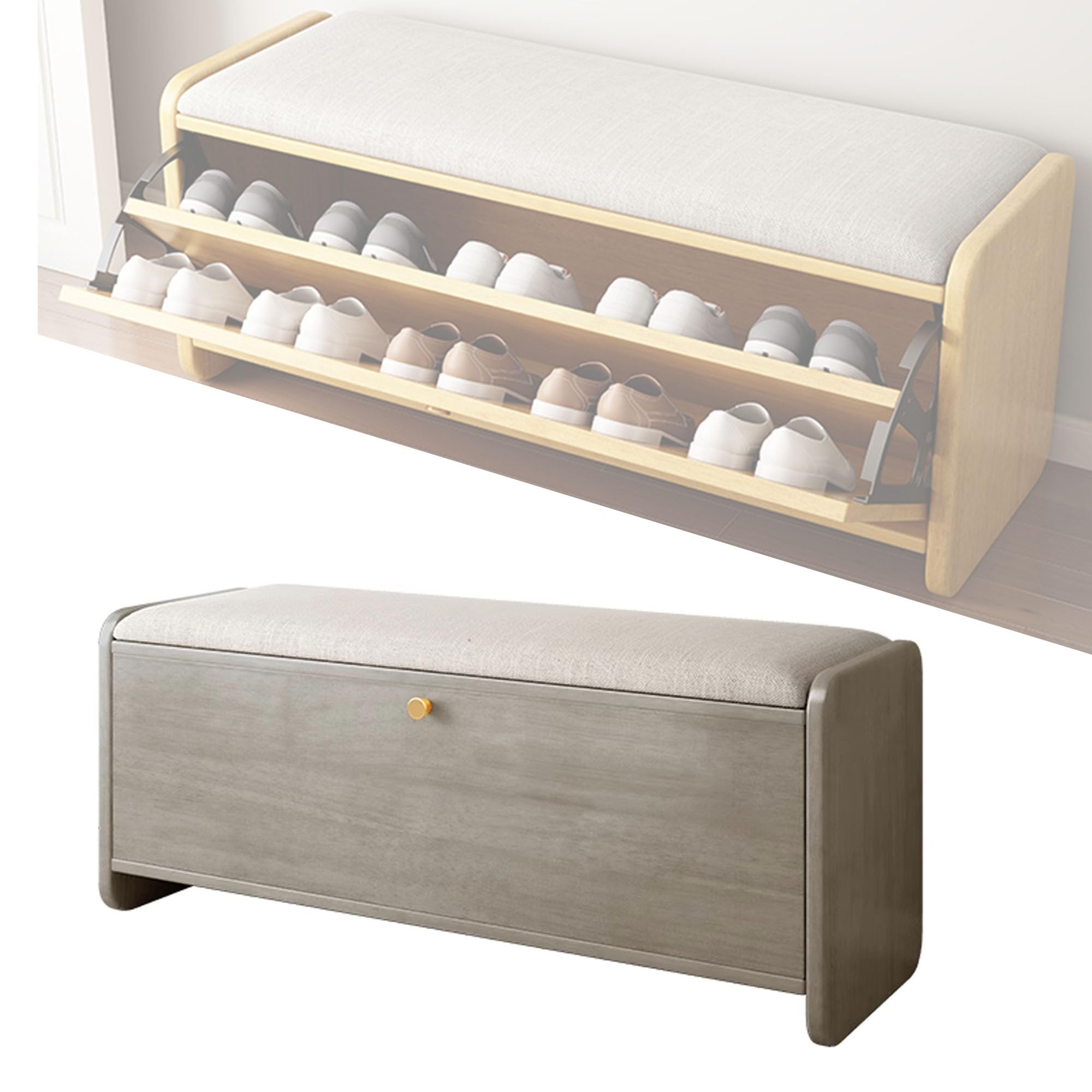 Banco Zapatero de Madera para Entrada nizador de Zapatos con Espacio de Almacenamiento para la Puerta Principal Mueble de Entrada Banco para Dormitorio Extremo de Cama (Grigio 60 cm/2