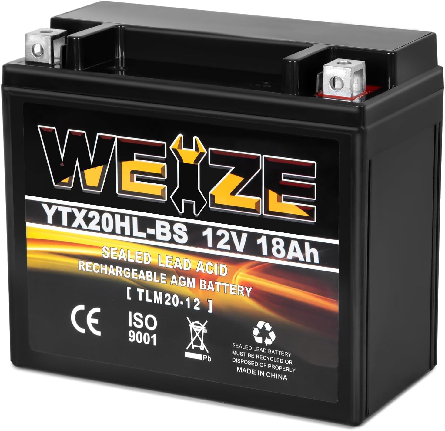 YTX20HL-BS Battery, High Performance - Maintenance Free - Sealed AGM ETX20HL BS Motorcycle Battery