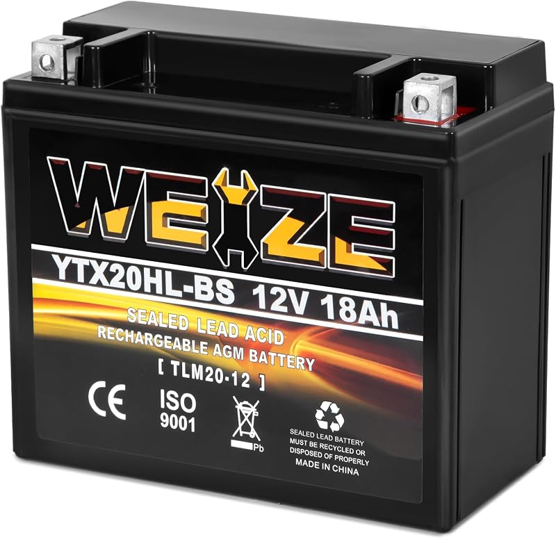Weize YTX20HL-BS Battery, High Performance - Maintenance Free - Sealed AGM ETX20HL BS Motorcycle Battery