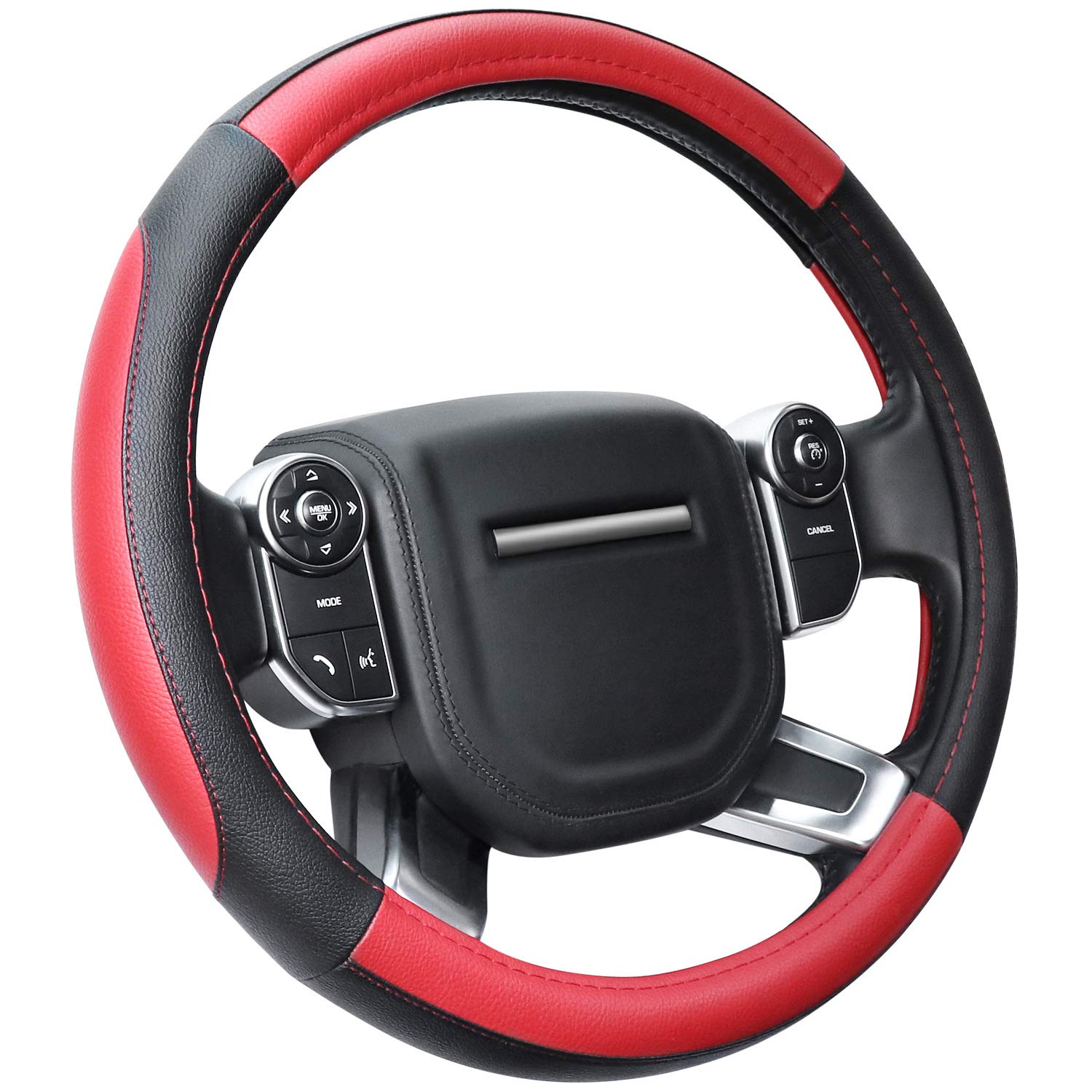 COFIT Microfiber Leather Steering Wheel Cover, Anti-slip Universal Protective Wrap, Car SUV Truck Interior Decor Accessories, Size M 37-38cm Grey and Black — view 38