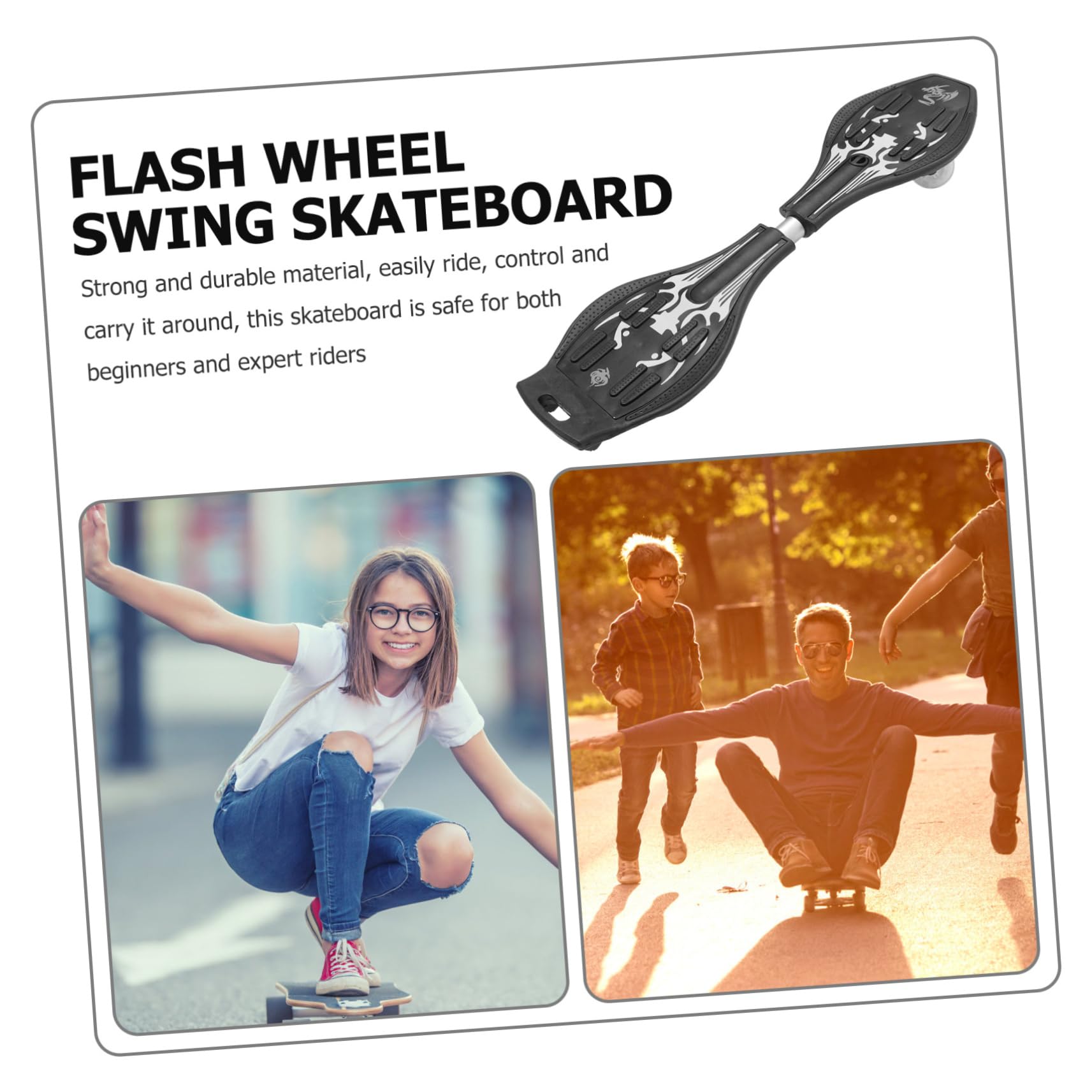 Glitter Wheel Caster Board for and Adults Vitality Skateboard Plaything with Illuminating Wheels Black