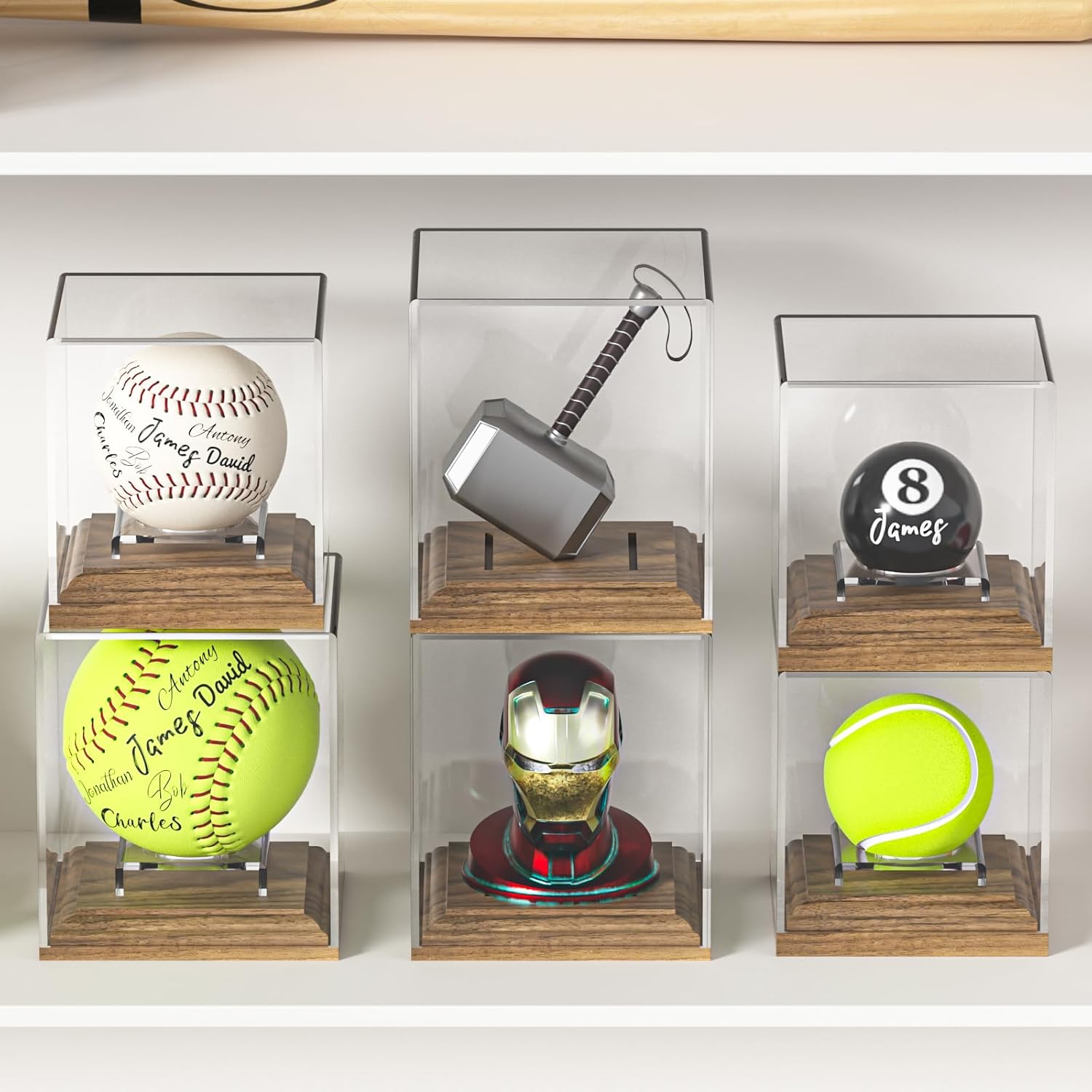 Baseball Case Display for Balls Walnut Wood Base Acrylic Baseball Display Case Baseball Holder Stand Cube Memorabilia Showcase Autograph Ball Protector for Official Size Ball Display - Image 7